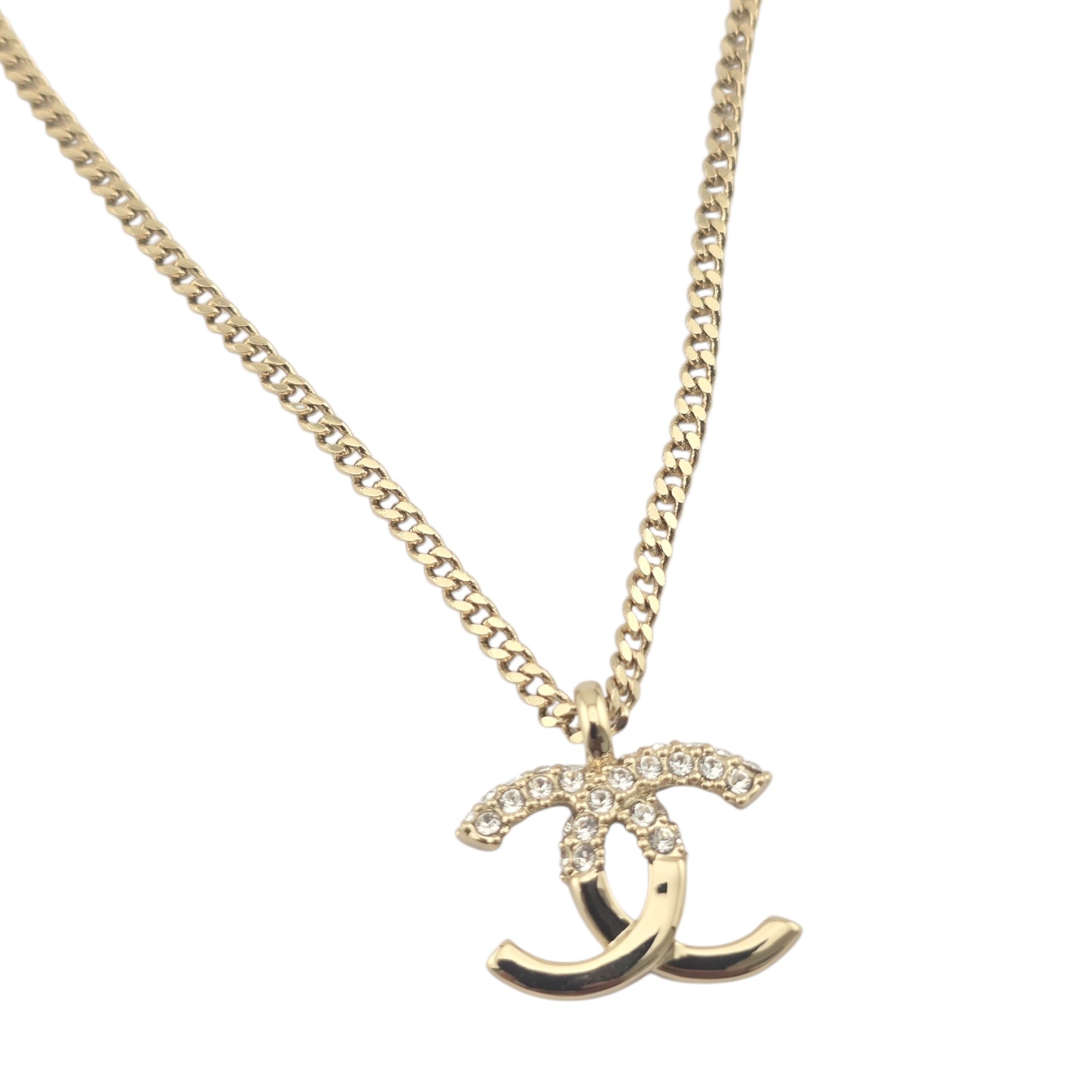 Chanel CC Crystal Pendant Gold Necklace 2022 CHANEL