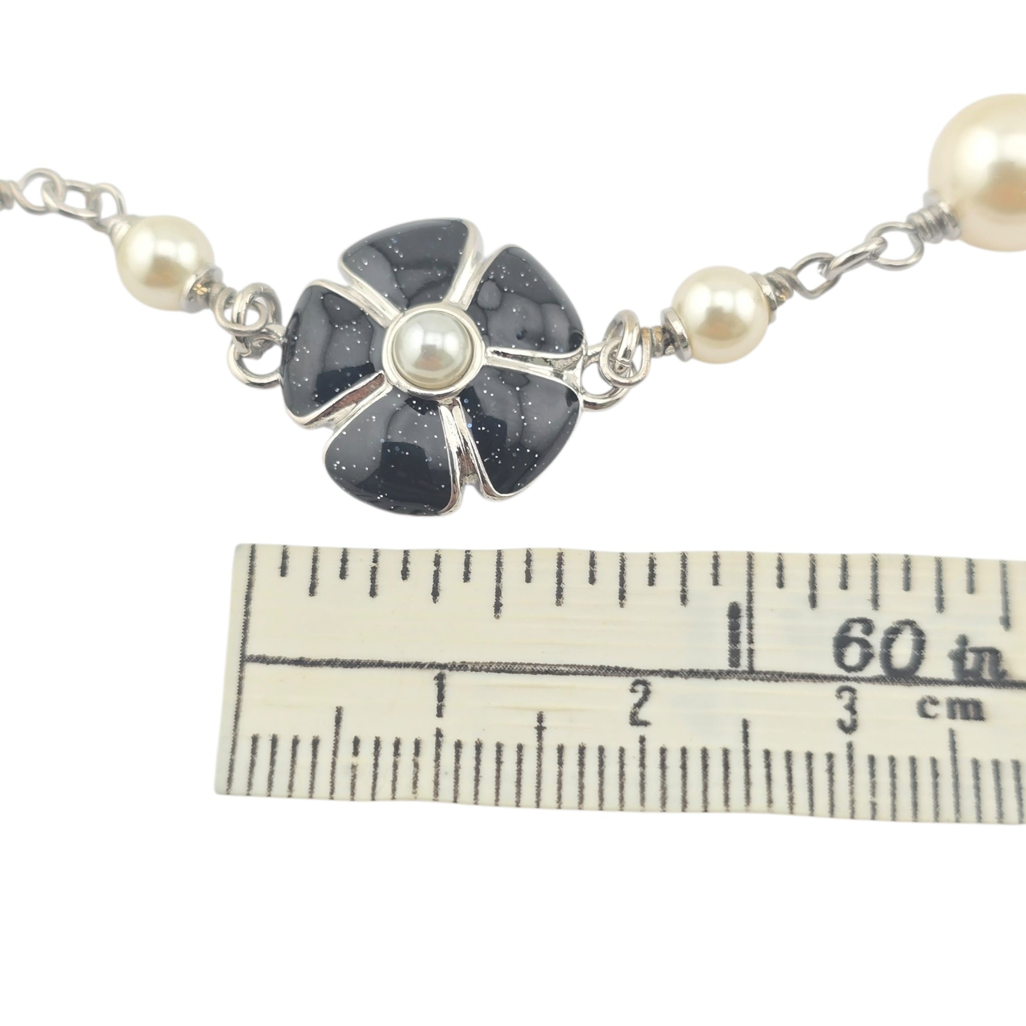 Chanel CC Black Camellia Flower Resin Denim Long Necklace 2026 CHANEL