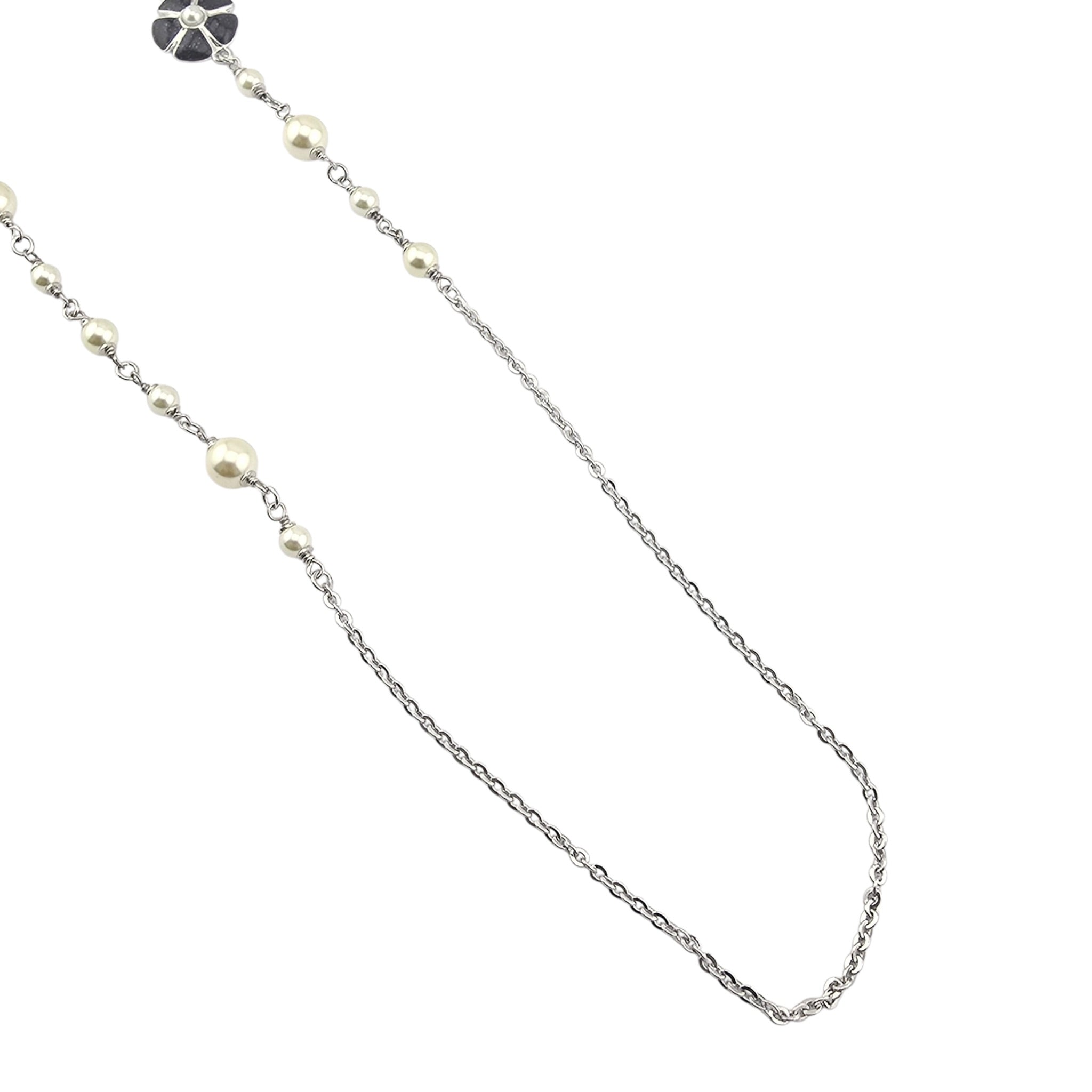 Chanel CC Black Camellia Flower Resin Denim Long Necklace 2026 CHANEL