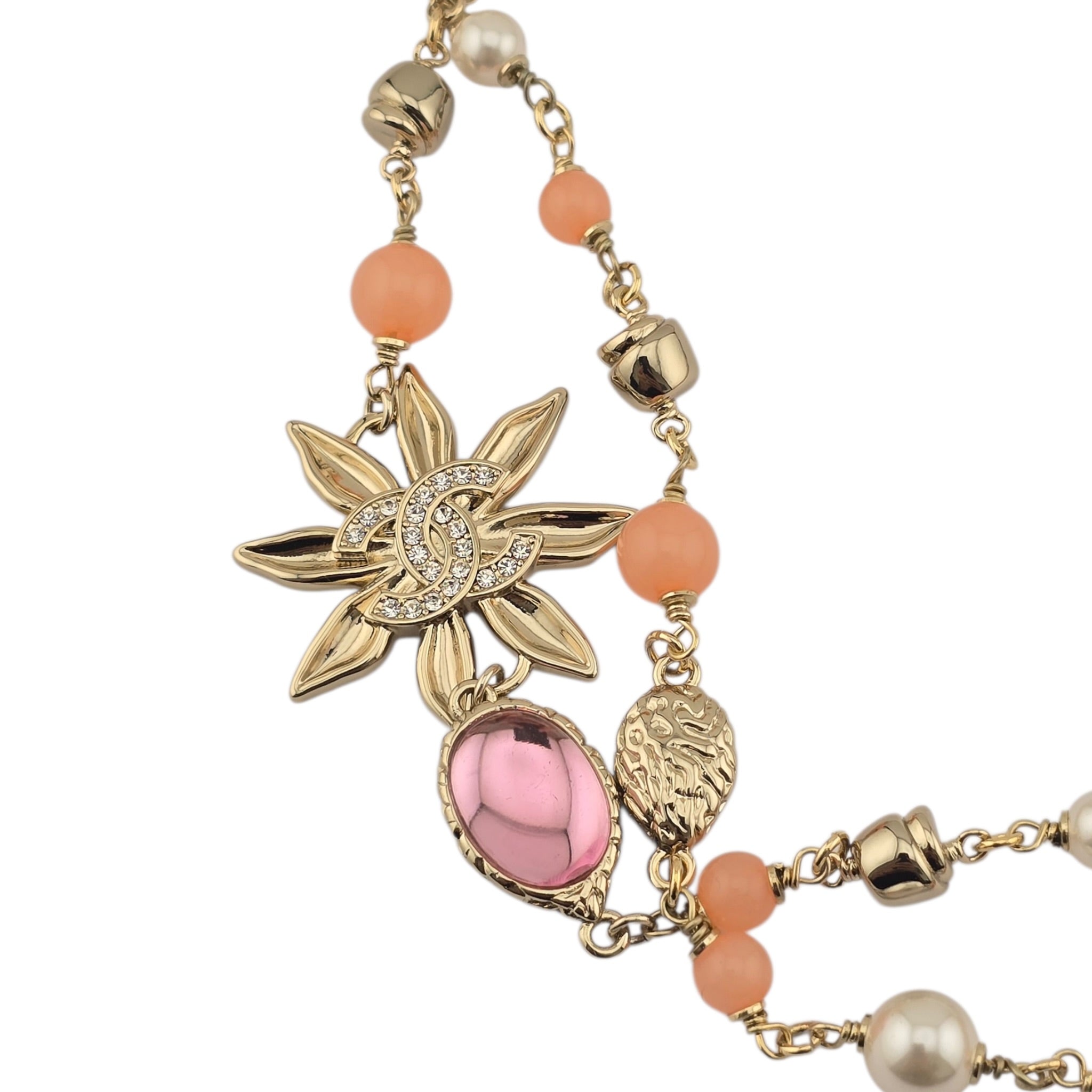 Chanel CC Flower Resin Faux Pearl Long Necklace 2026 CHANEL