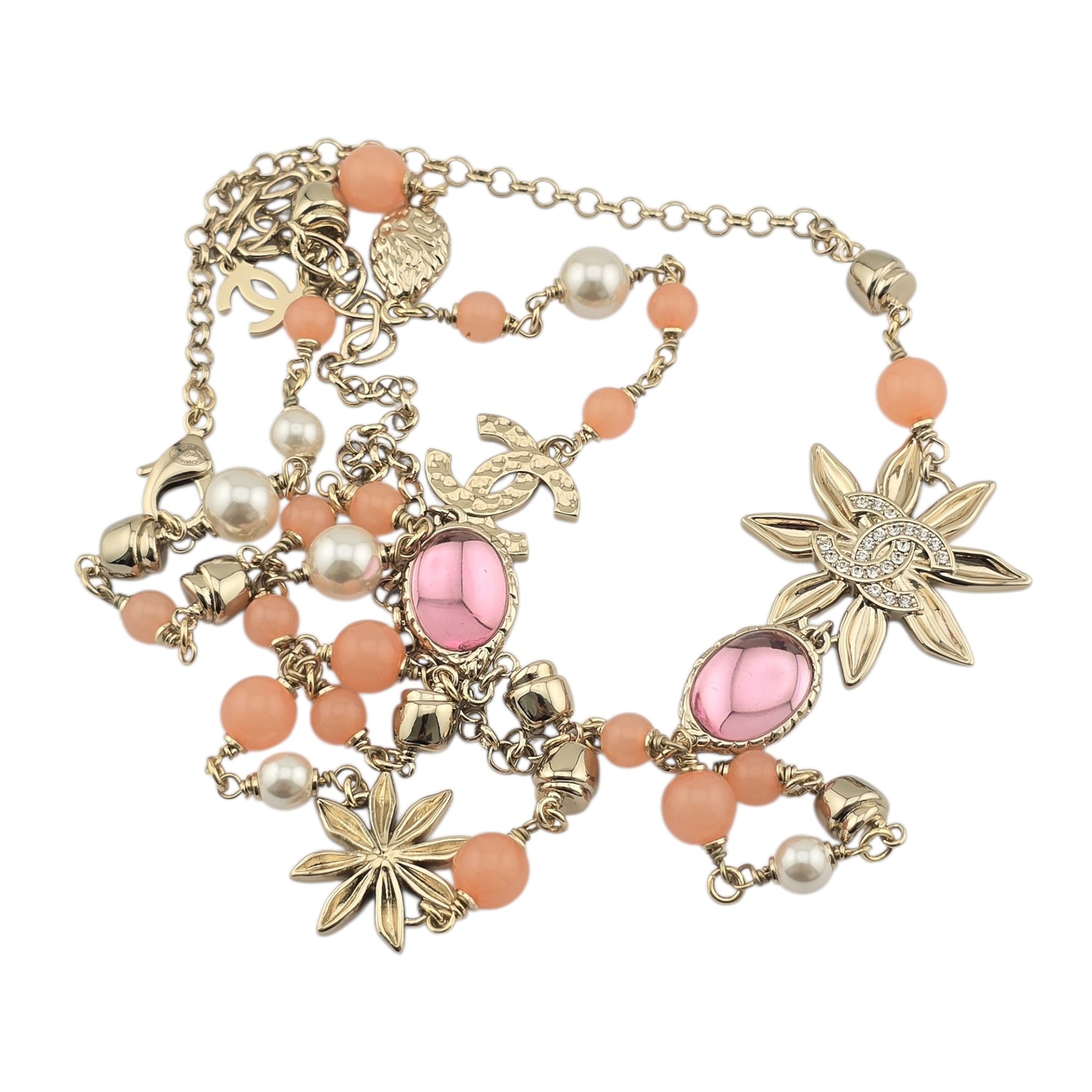 Chanel CC Flower Resin Faux Pearl Long Necklace 2026 CHANEL