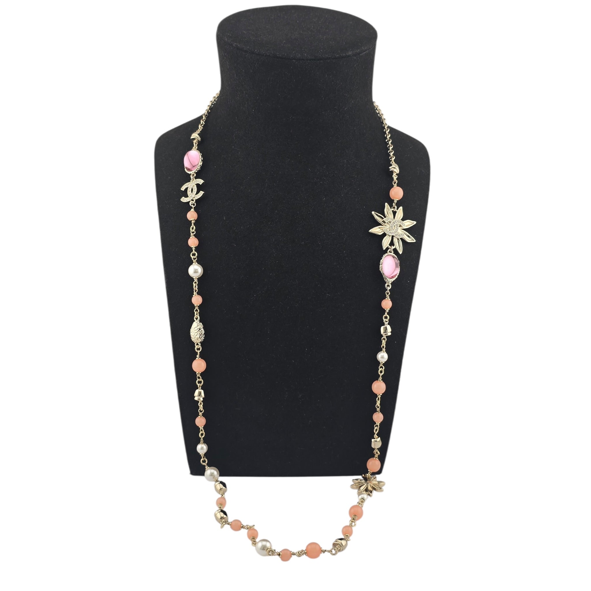 Chanel CC Flower Resin Faux Pearl Long Necklace 2026 CHANEL