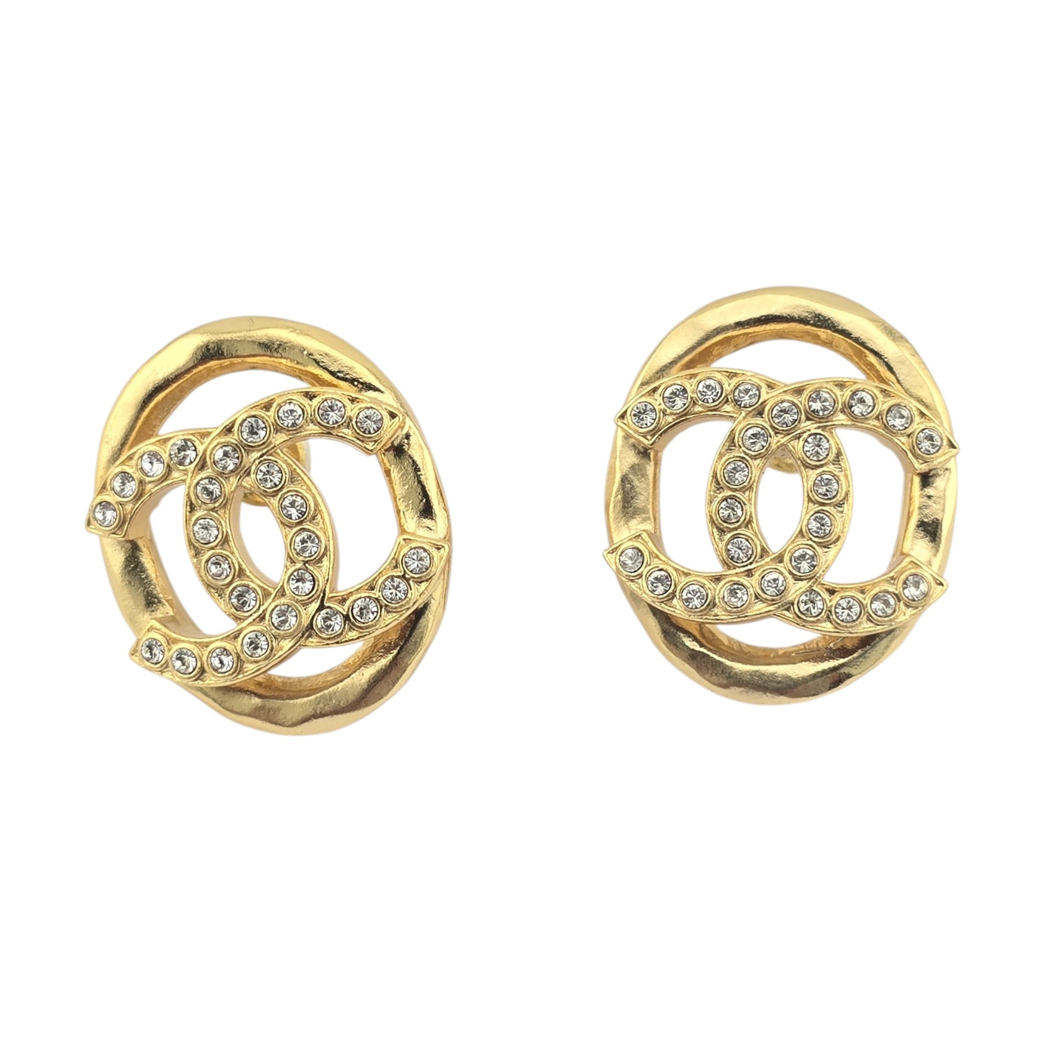 Chanel CC Gold Crystal Oval Earrings 2022 CHANEL