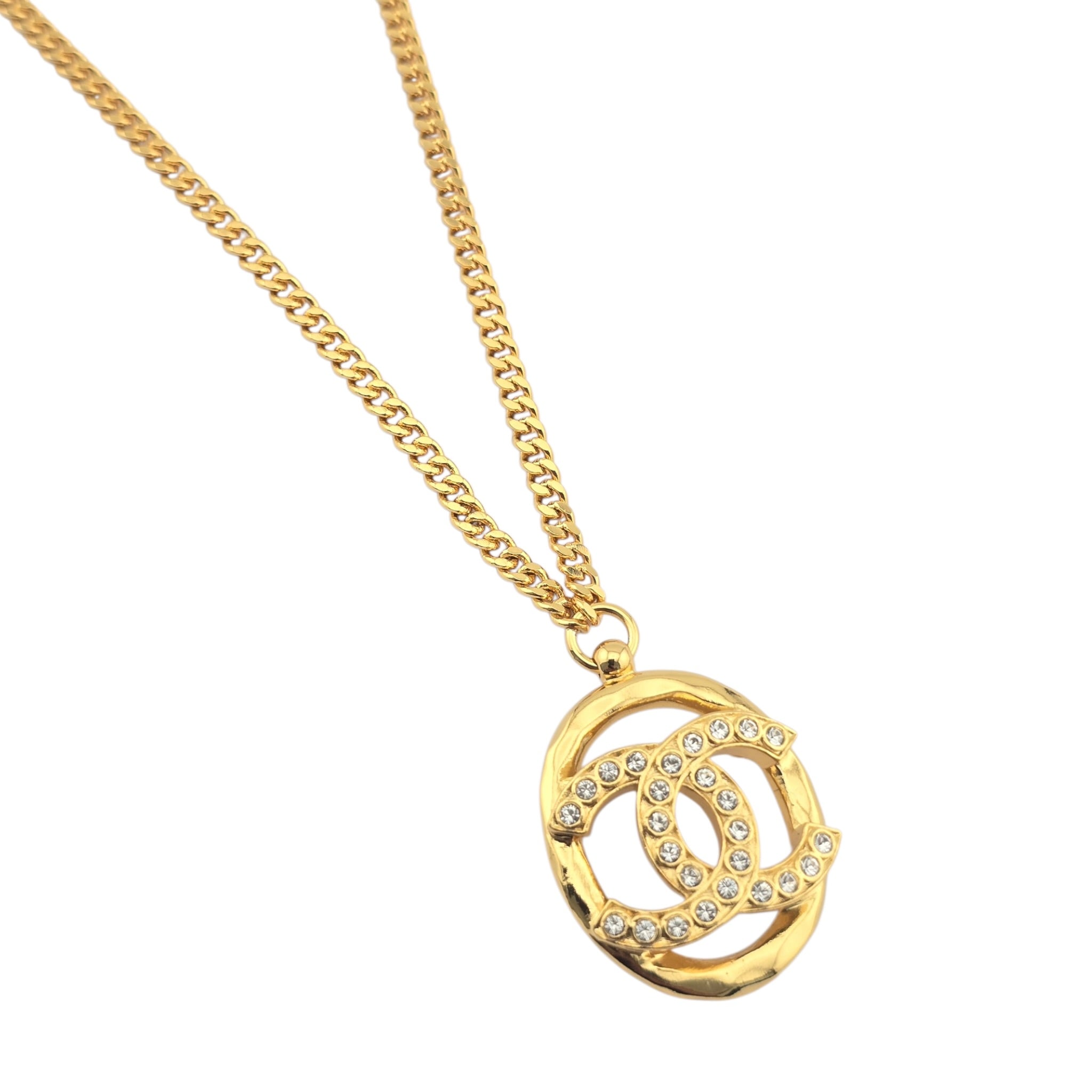 Chanel CC Gold Crystal Oval Pendant Necklace 2022 CHANEL