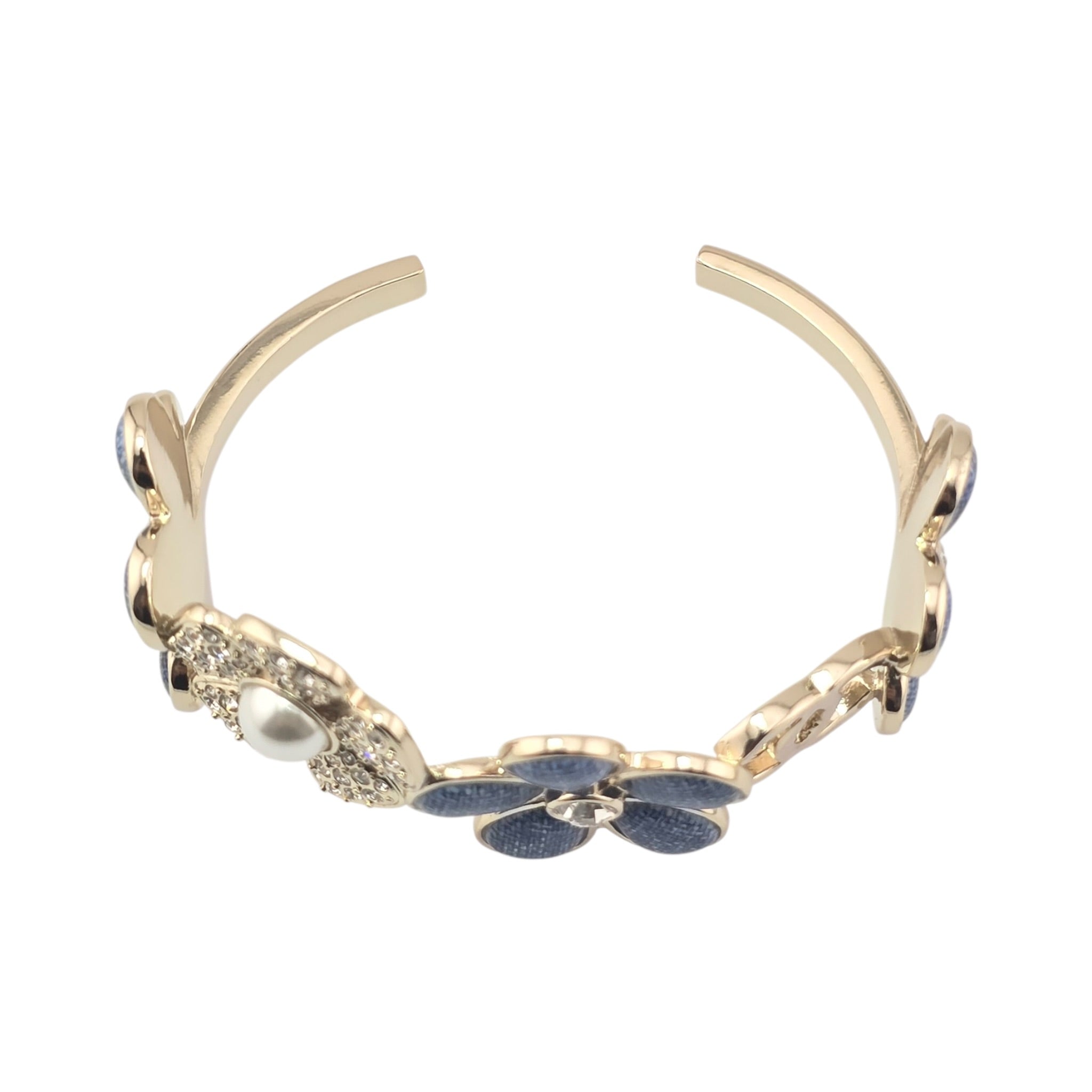 Chanel CC Blue Gold Flower Crystal Resin Denim Bangle 2026 CHANEL