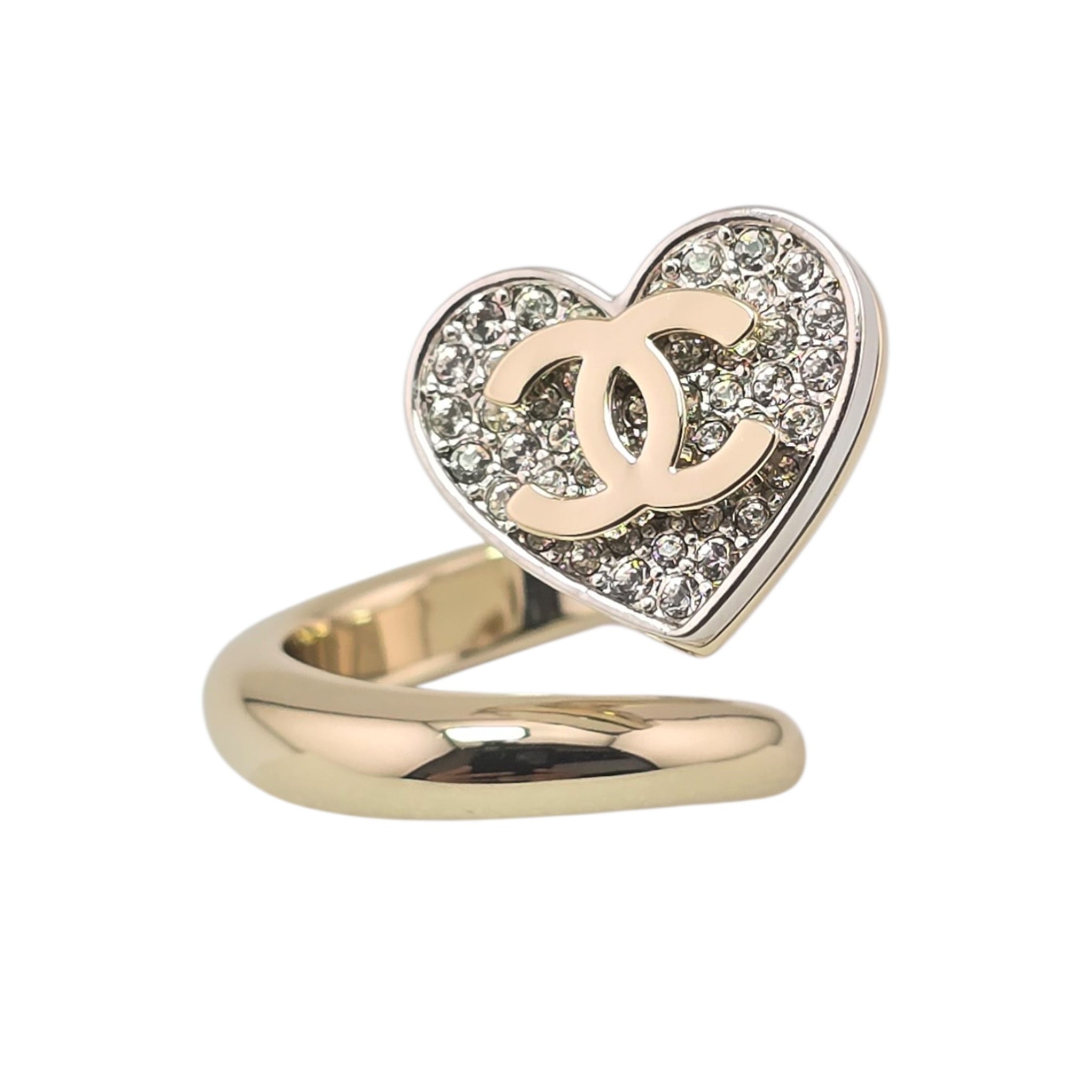 Chanel CC Gold Crystal Heart Ring 2026 CHANEL