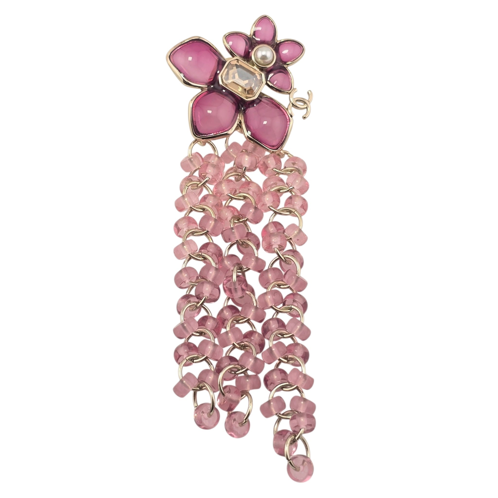 Chanel CC Pink Crystal Stud Flower Brooch 2026 CHANEL
