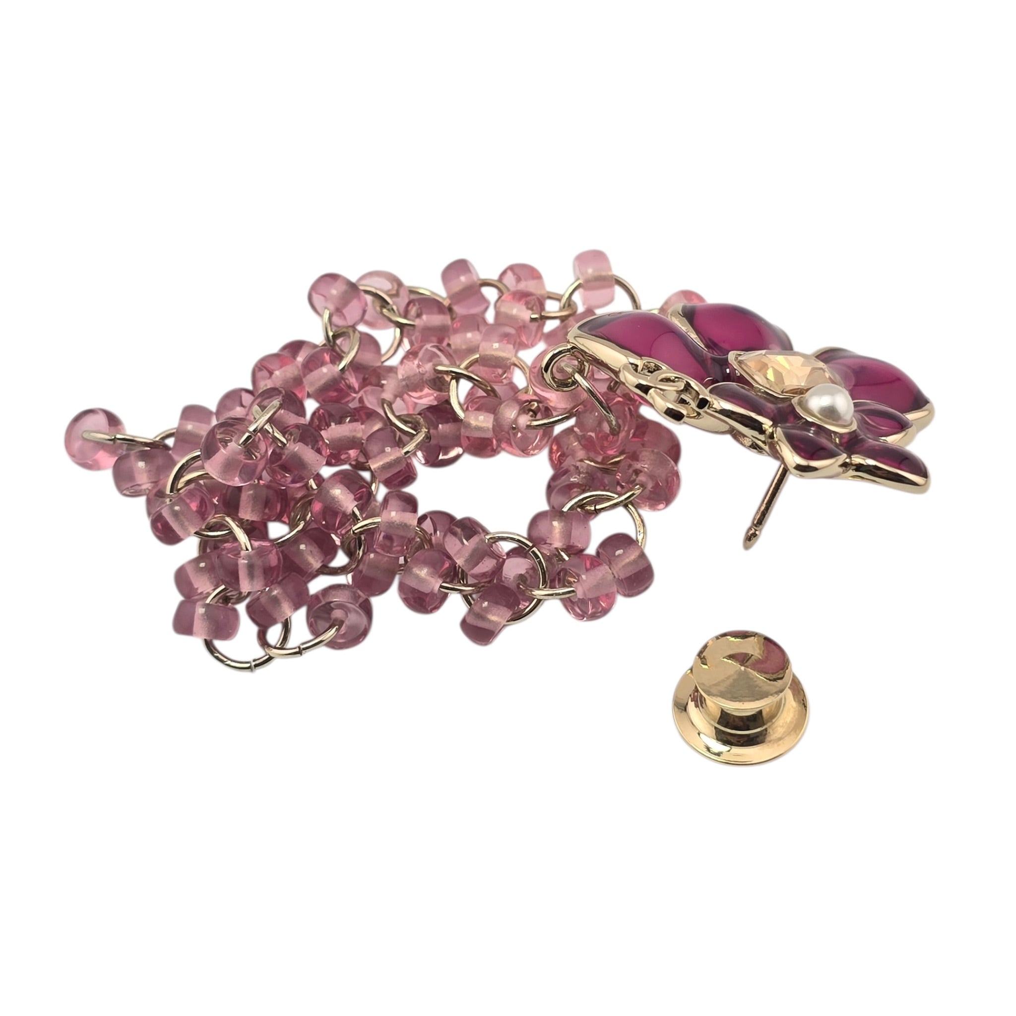 Chanel CC Pink Crystal Stud Flower Brooch 2026 CHANEL