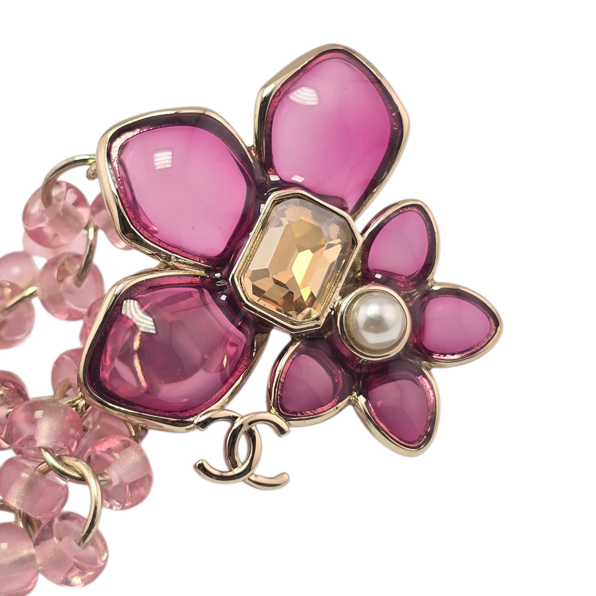 Chanel CC Pink Crystal Stud Flower Brooch 2026 CHANEL