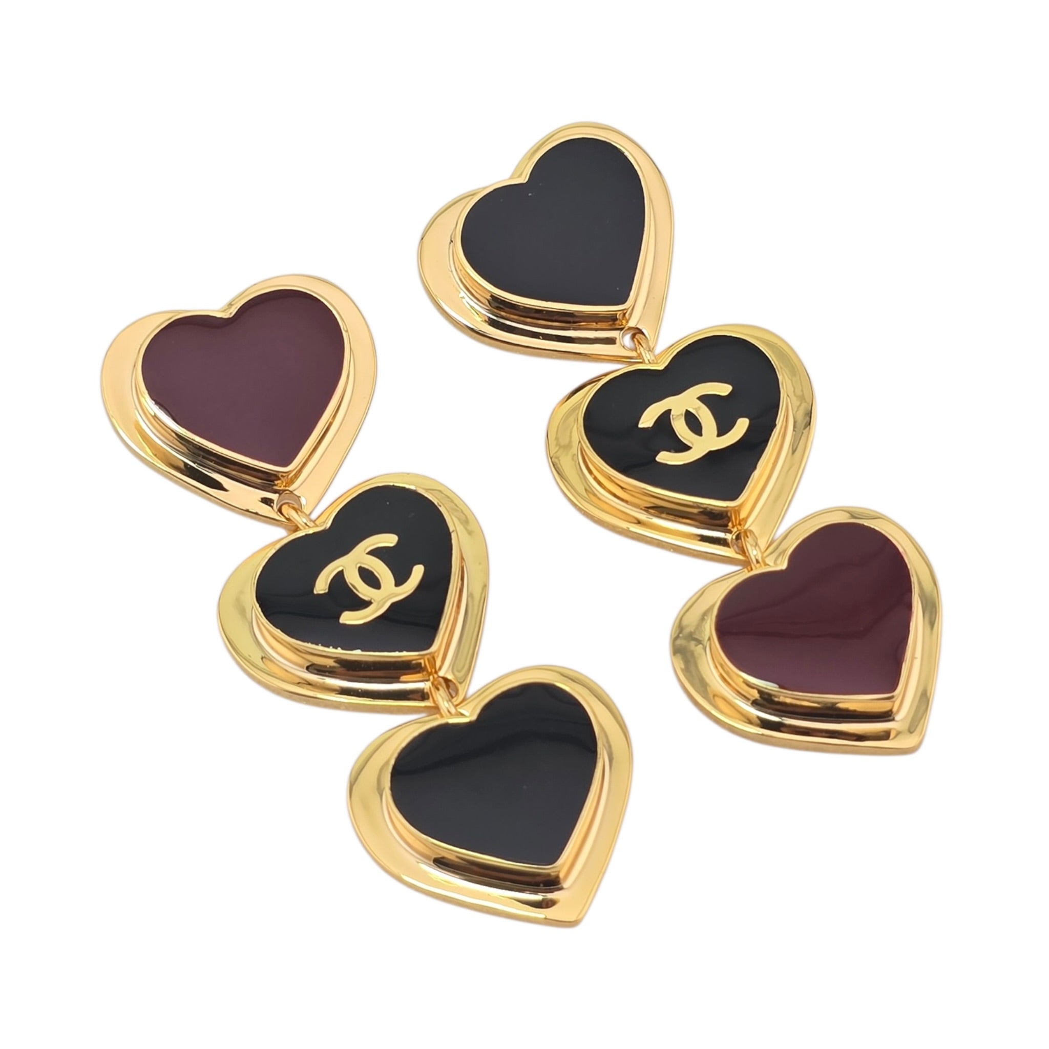 Chanel CC Black Red Heart Drop Earrings 2026 CHANEL
