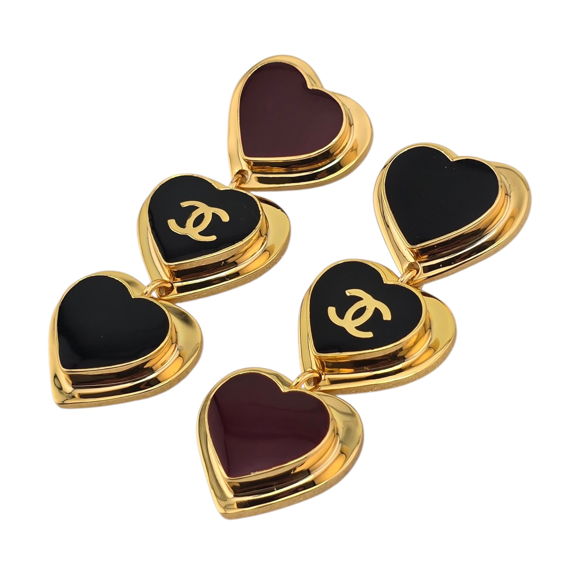 Chanel CC Black Red Heart Drop Earrings 2026 CHANEL