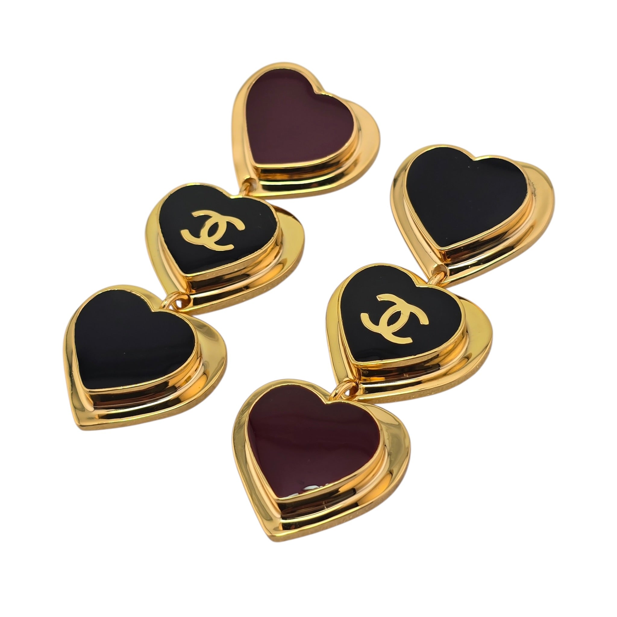 Chanel CC Black Red Heart Drop Earrings 2026 CHANEL