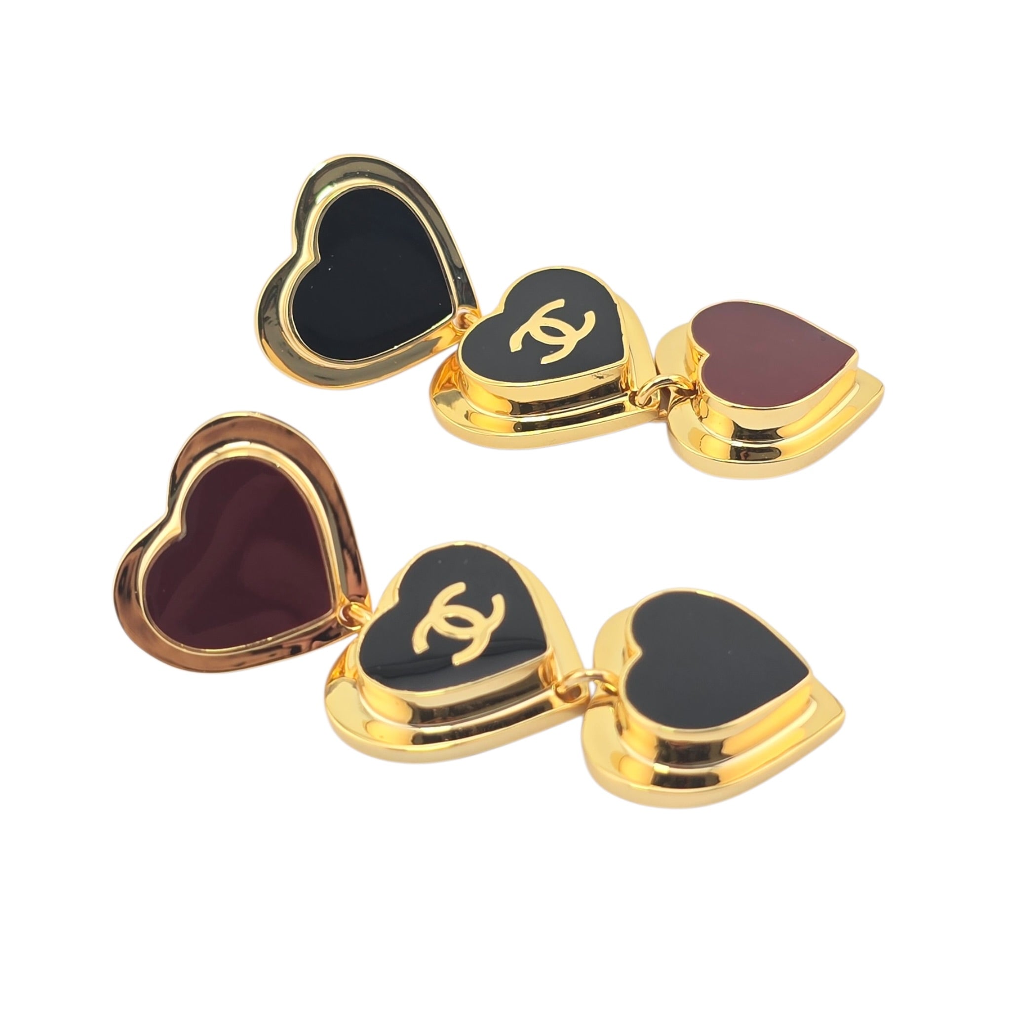 Chanel CC Black Red Heart Drop Earrings 2026 CHANEL