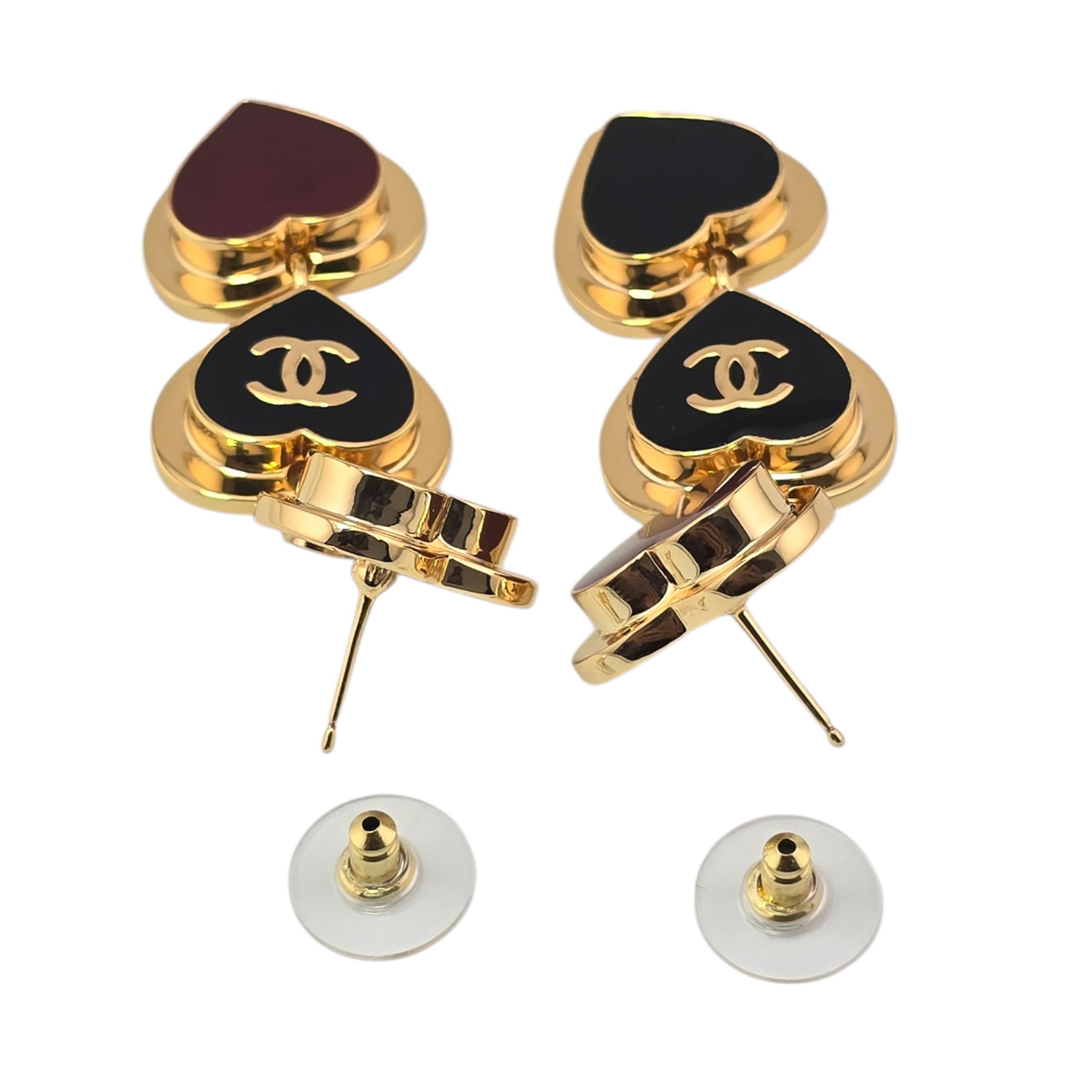 Chanel CC Black Red Heart Drop Earrings 2026 CHANEL