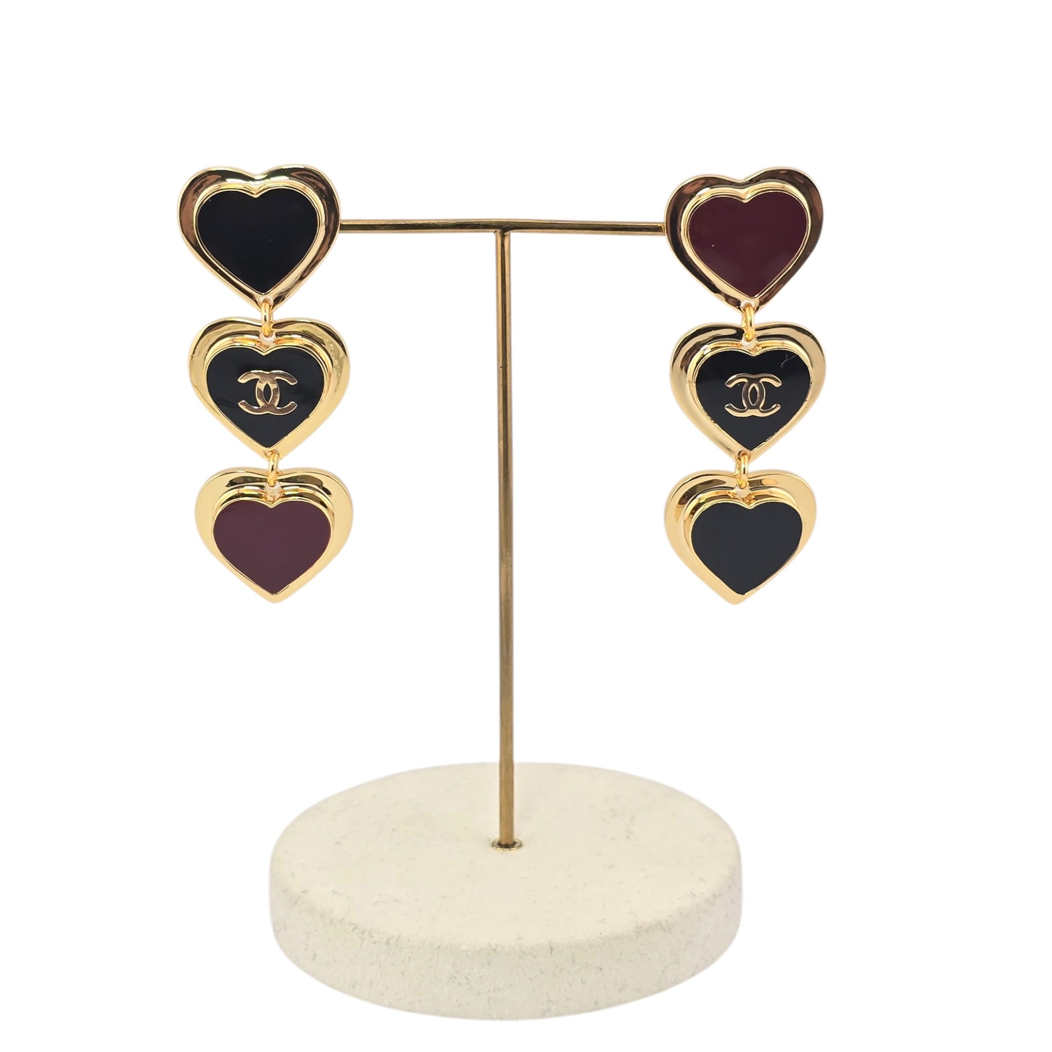 Chanel CC Black Red Heart Drop Earrings 2026 CHANEL