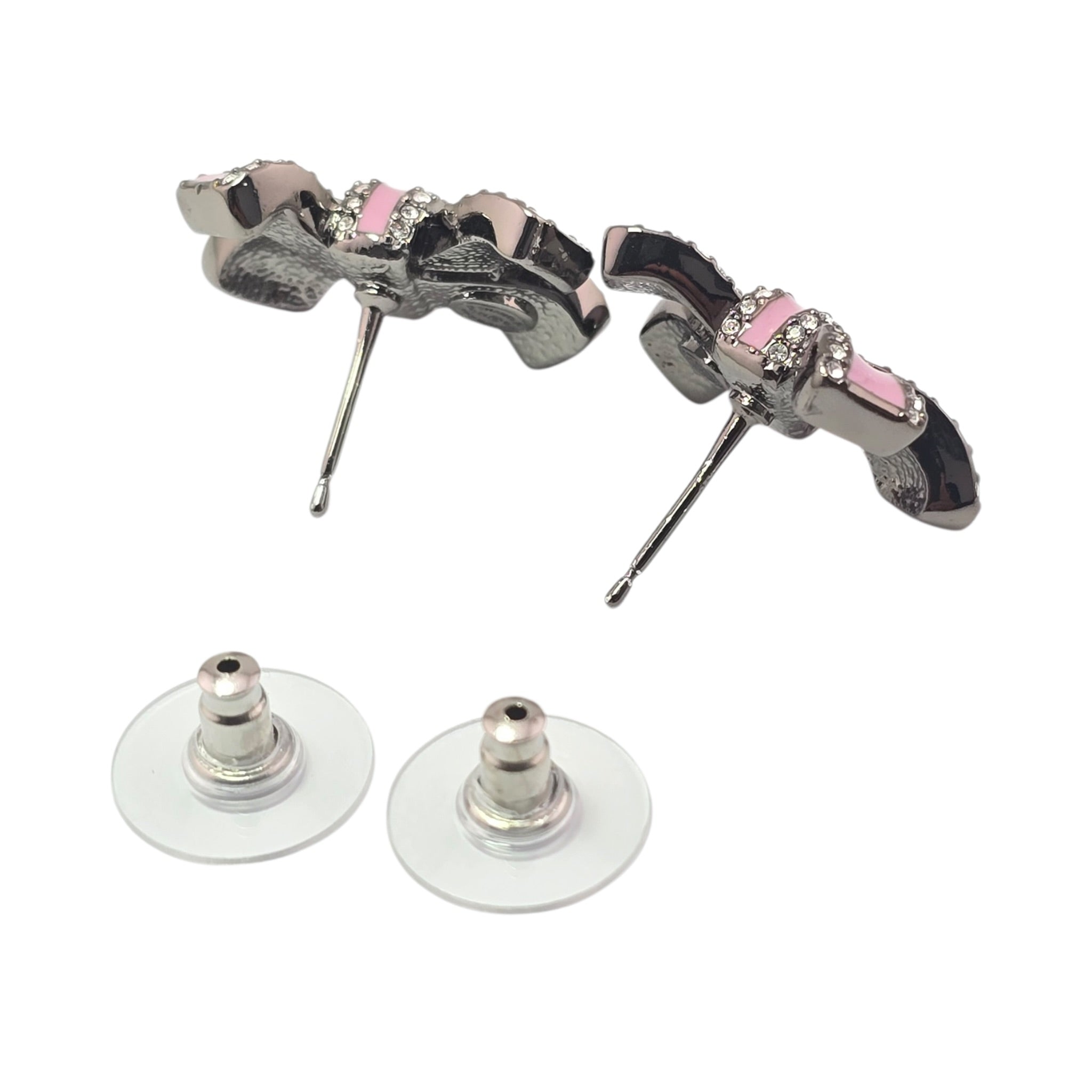 Chanel CC Silver Crystal Enamel Bow Earrings 2025 CHANEL