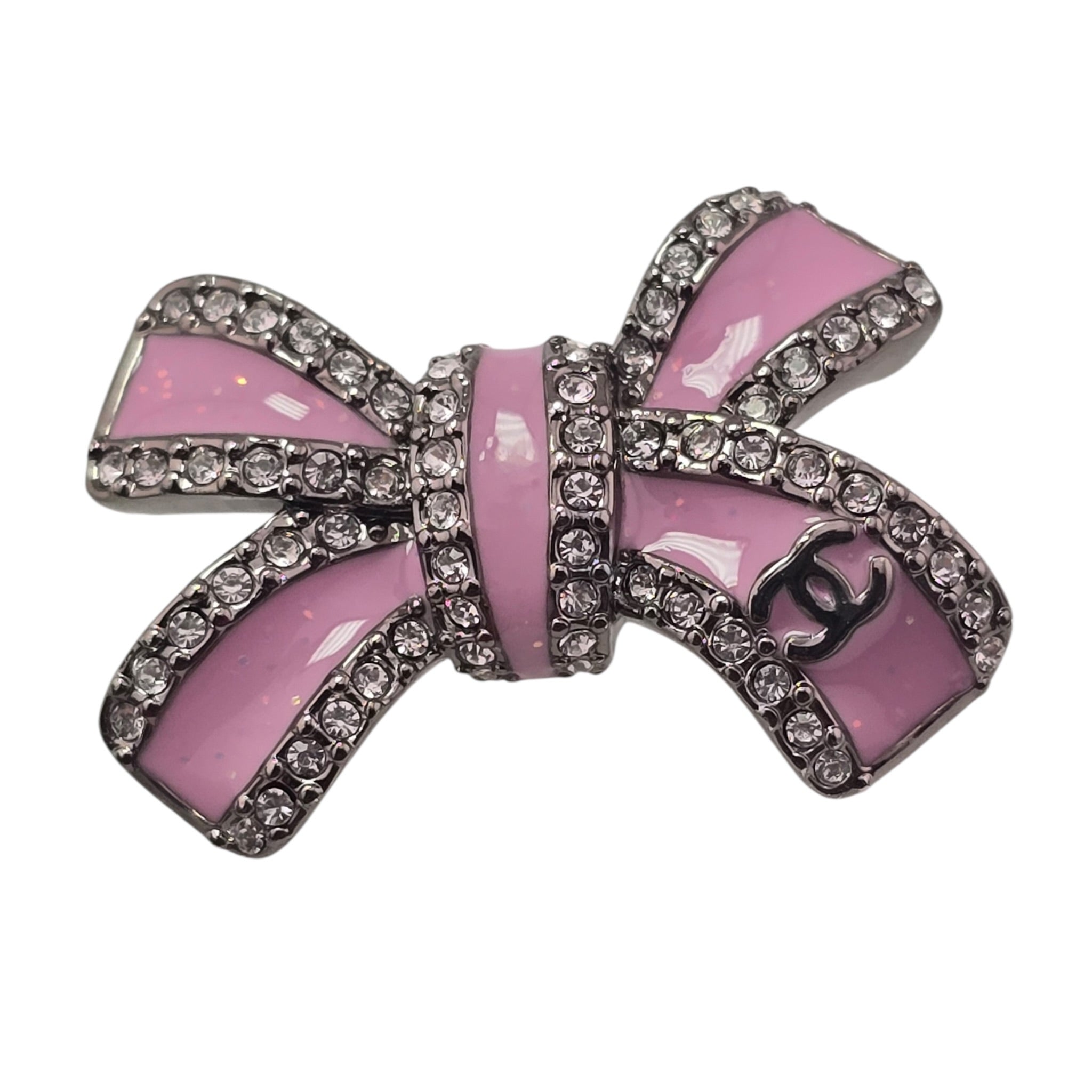 Chanel CC Silver Crystal Enamel Bow Earrings 2025 CHANEL