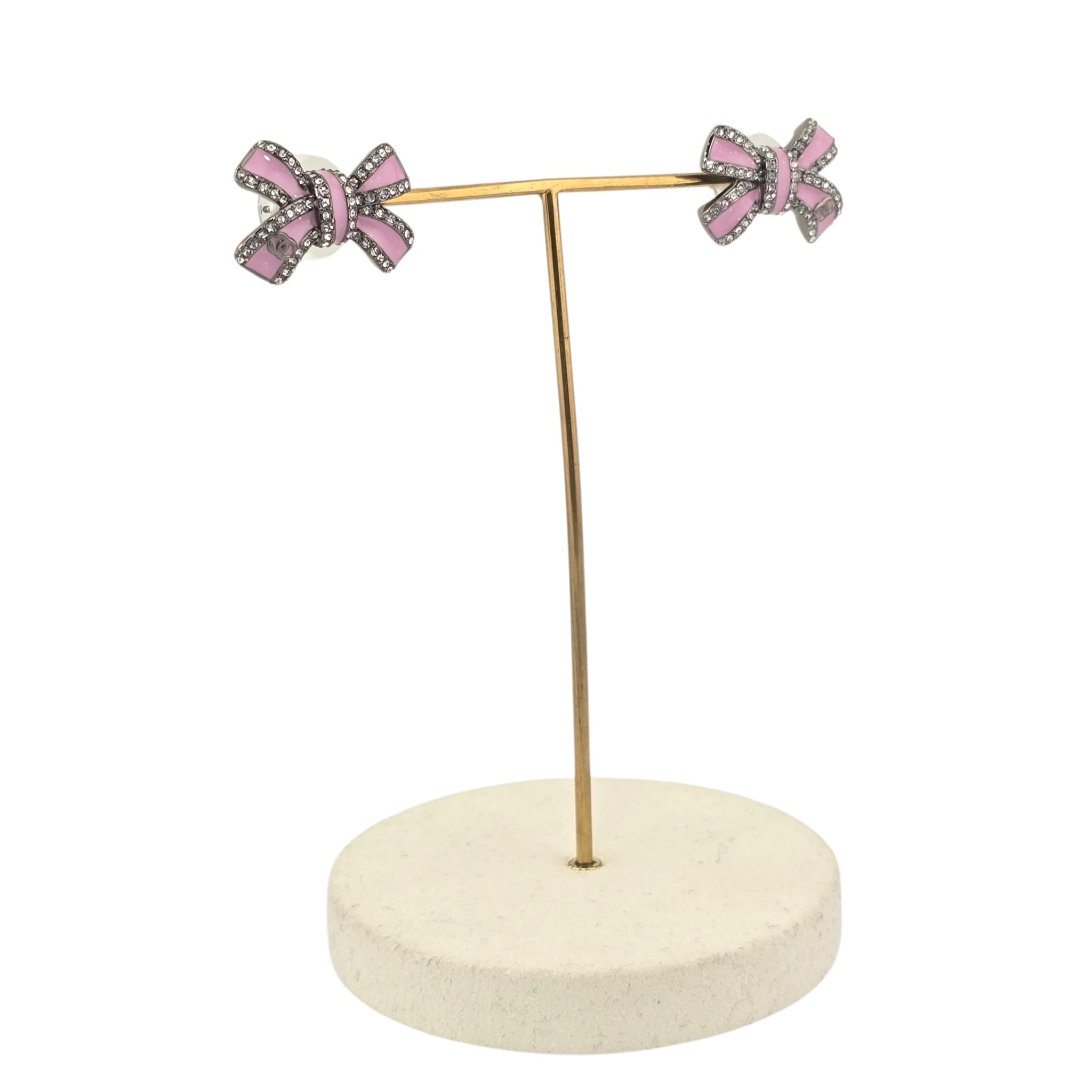 Chanel CC Silver Crystal Enamel Bow Earrings 2025 CHANEL