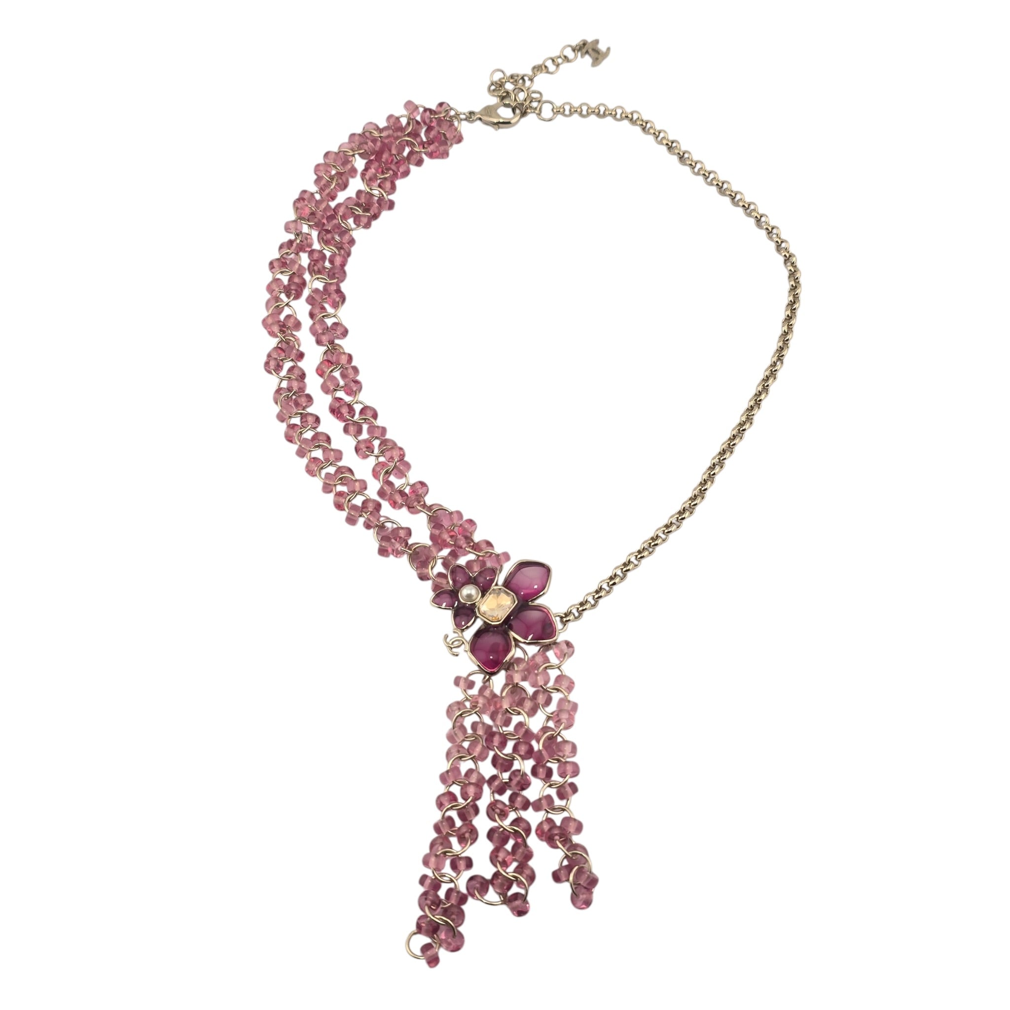 Chanel CC Pink Crystal Stud Flower Necklace 2026 CHANEL