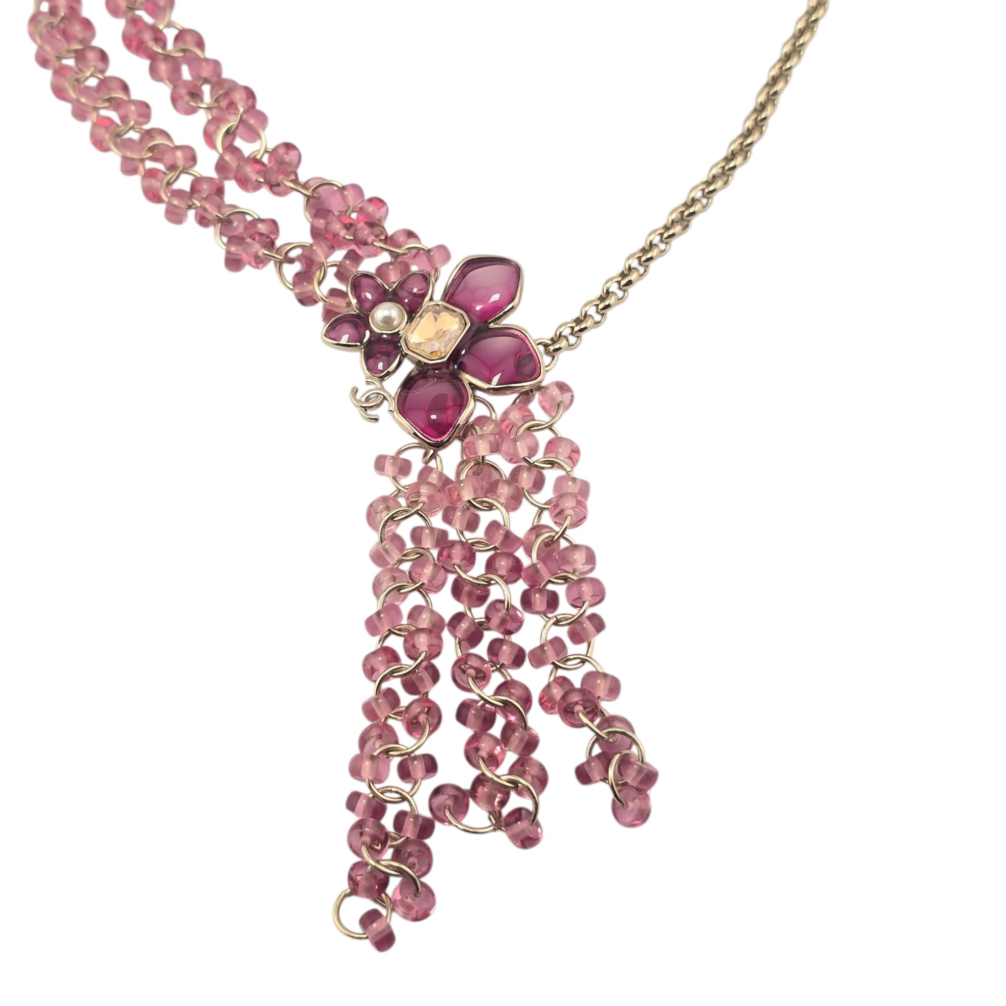 Chanel CC Pink Crystal Stud Flower Necklace 2026 CHANEL