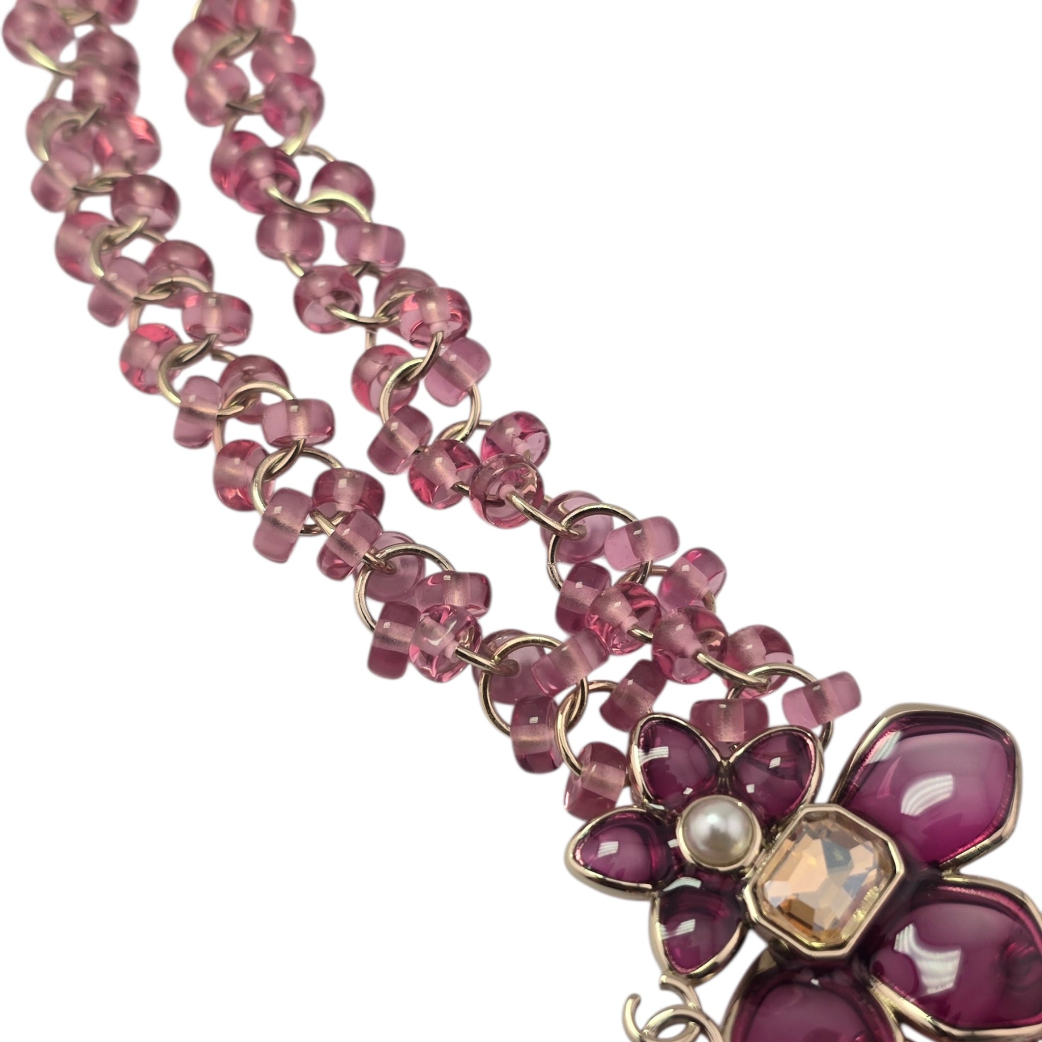 Chanel CC Pink Crystal Stud Flower Necklace 2026 CHANEL