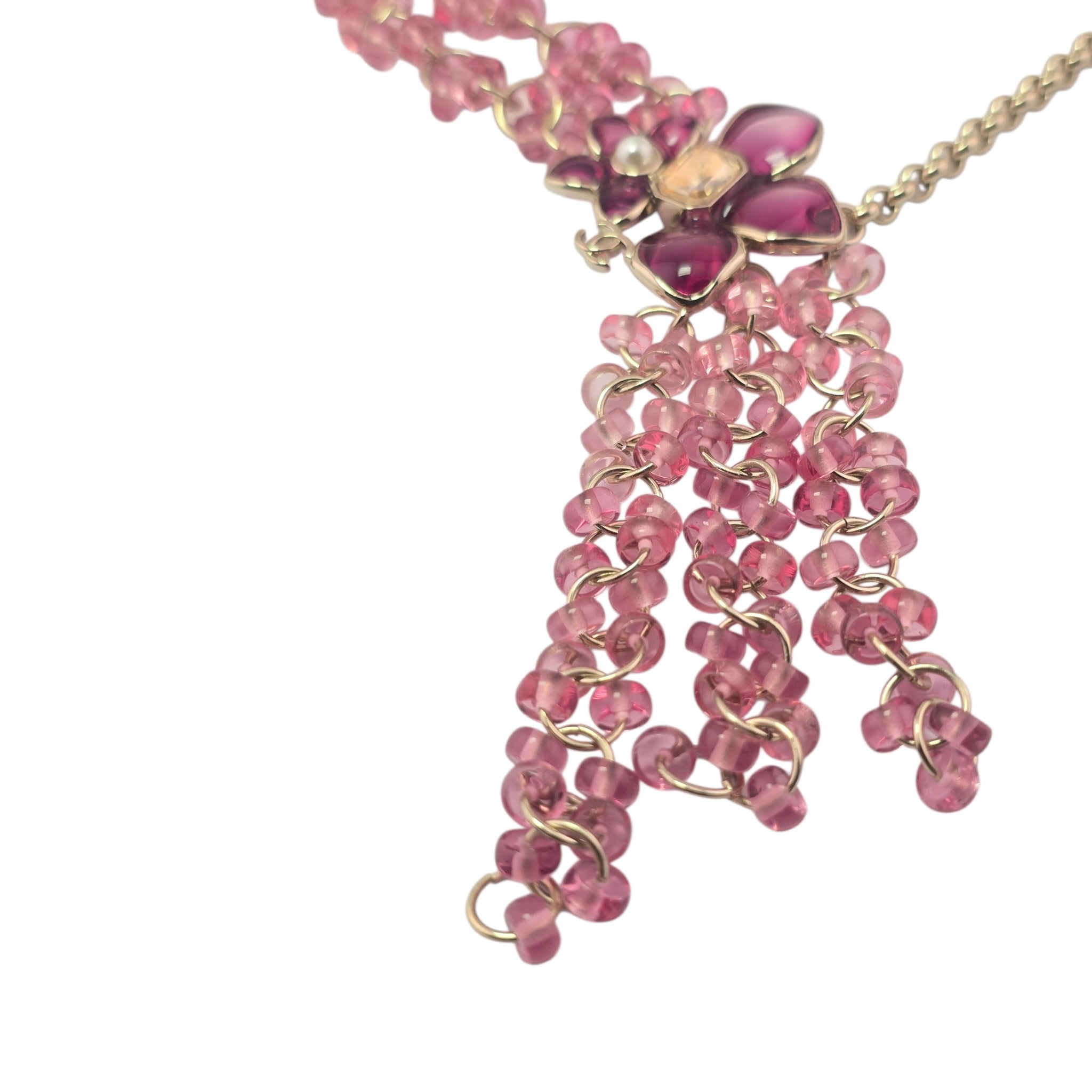 Chanel CC Pink Crystal Stud Flower Necklace 2026 CHANEL