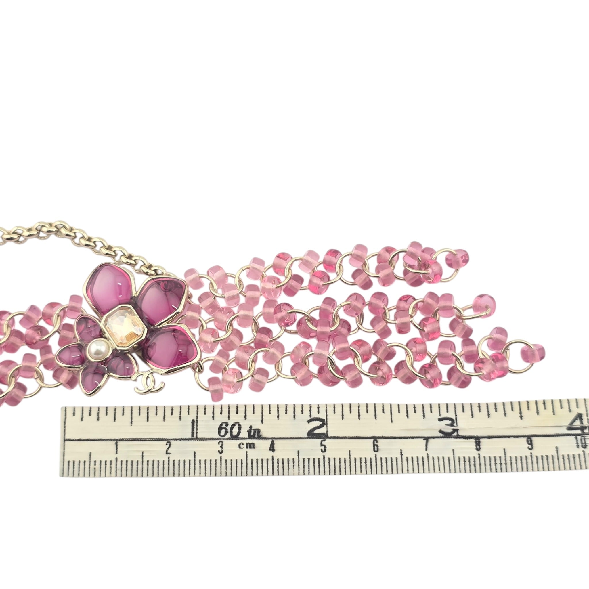 Chanel CC Pink Crystal Stud Flower Necklace 2026 CHANEL