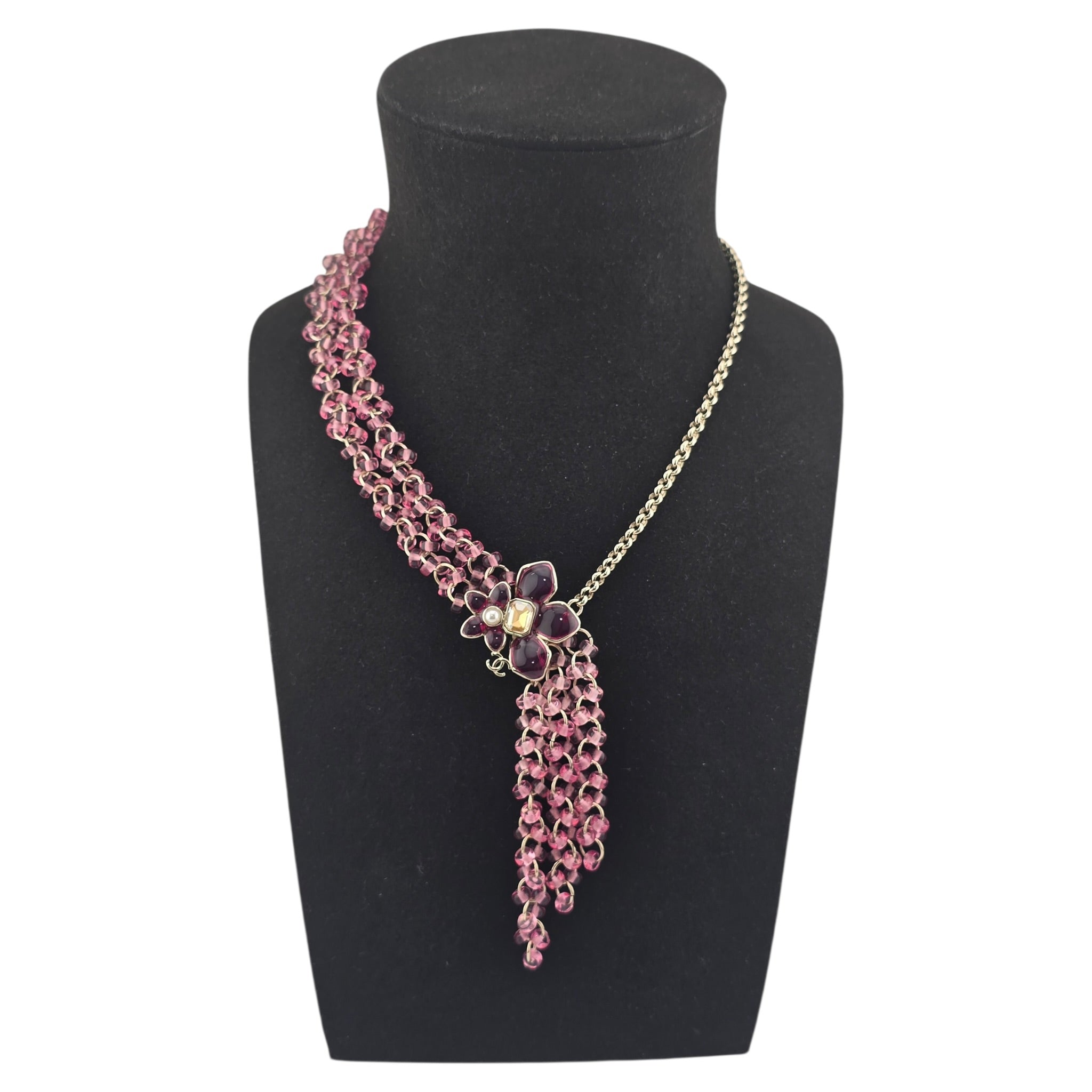 Chanel CC Pink Crystal Stud Flower Necklace 2026 CHANEL