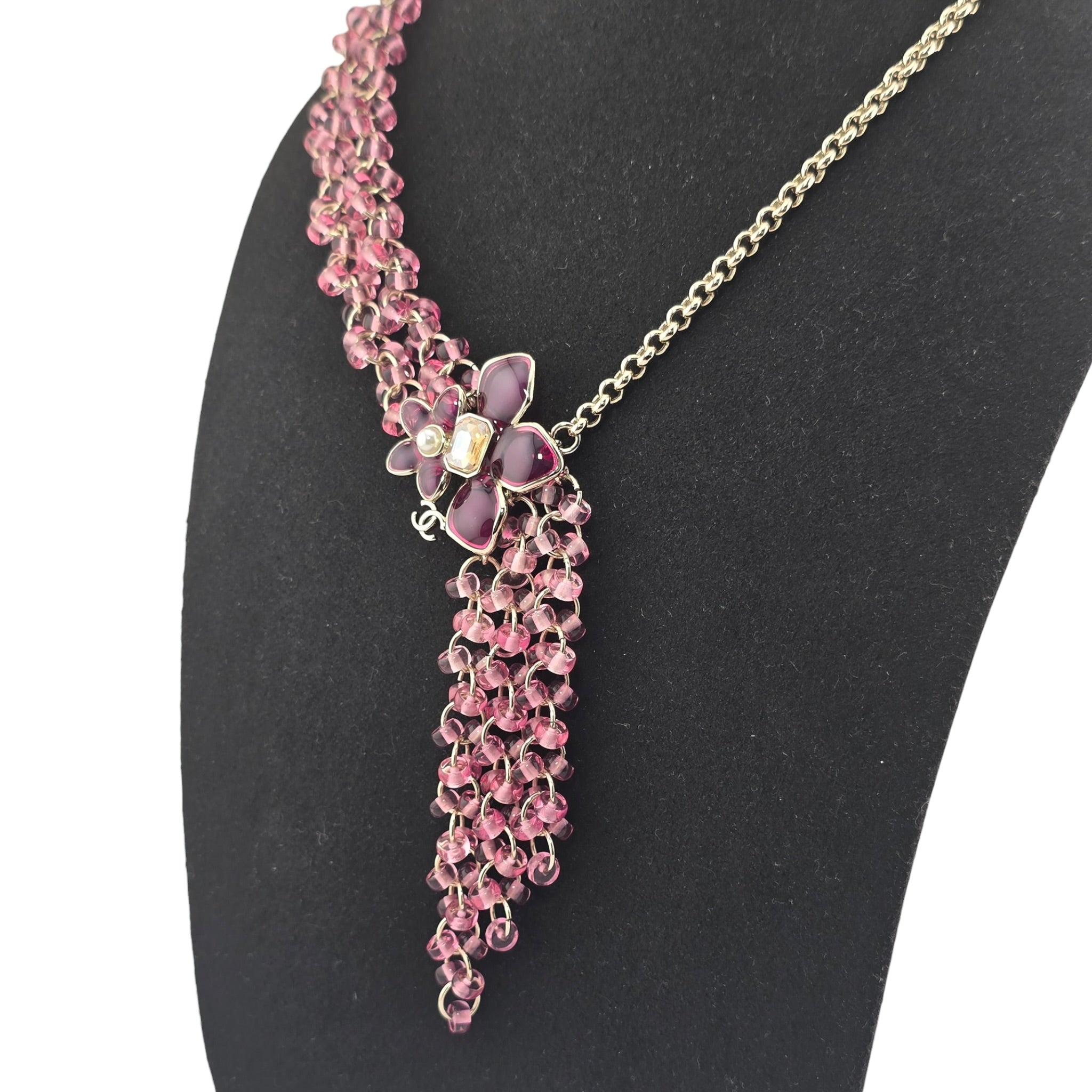 Chanel CC Pink Crystal Stud Flower Necklace 2026 CHANEL