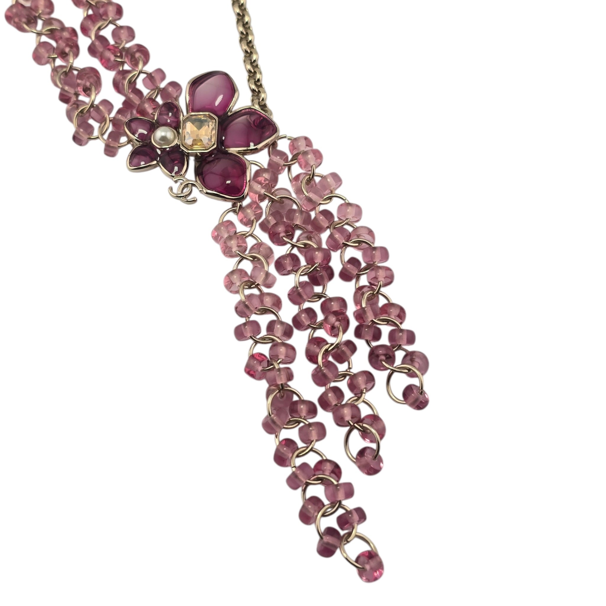 Chanel CC Pink Crystal Stud Flower Necklace 2026 CHANEL