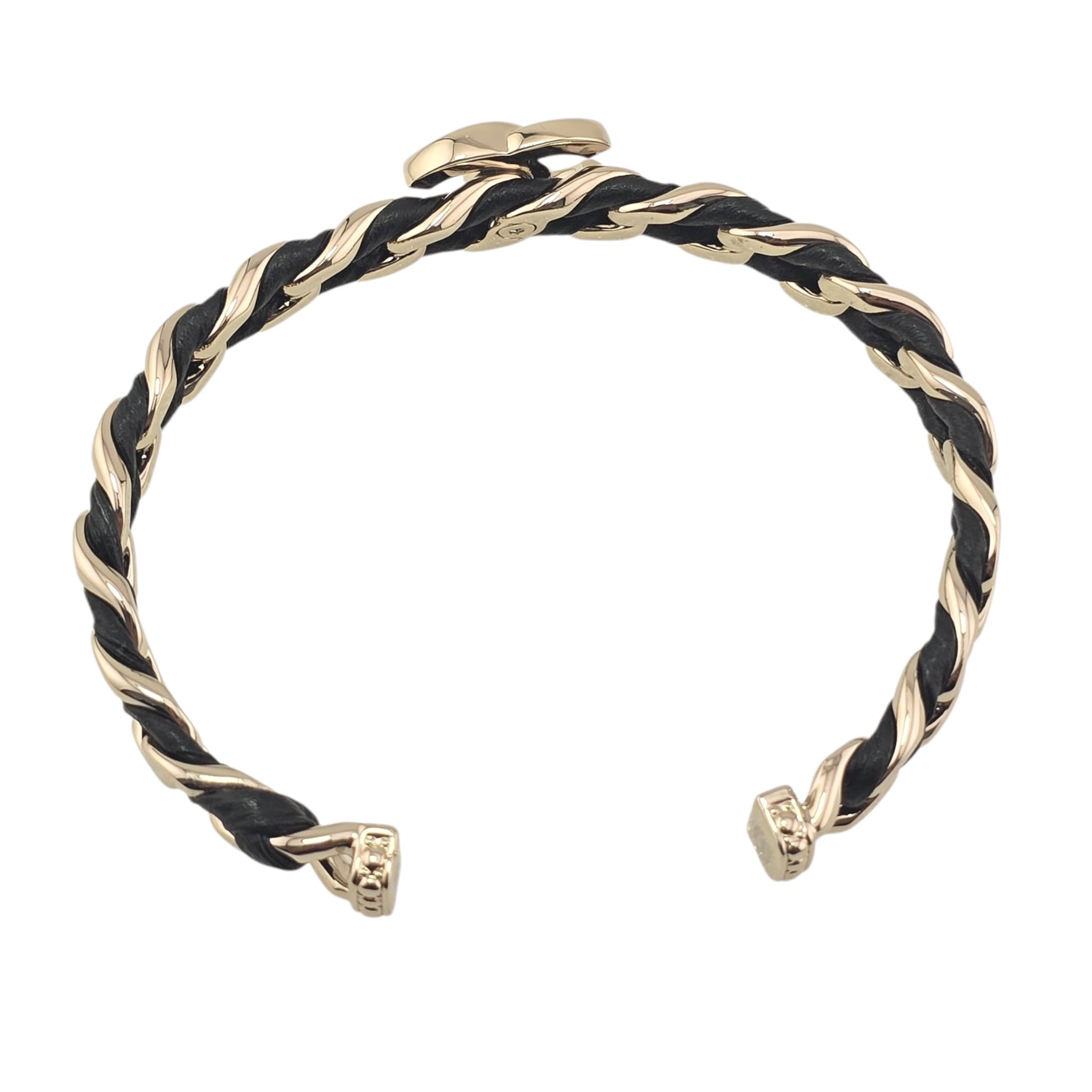 Chanel CC Gold Black Leather Cuff Bracelet 2026 CHANEL