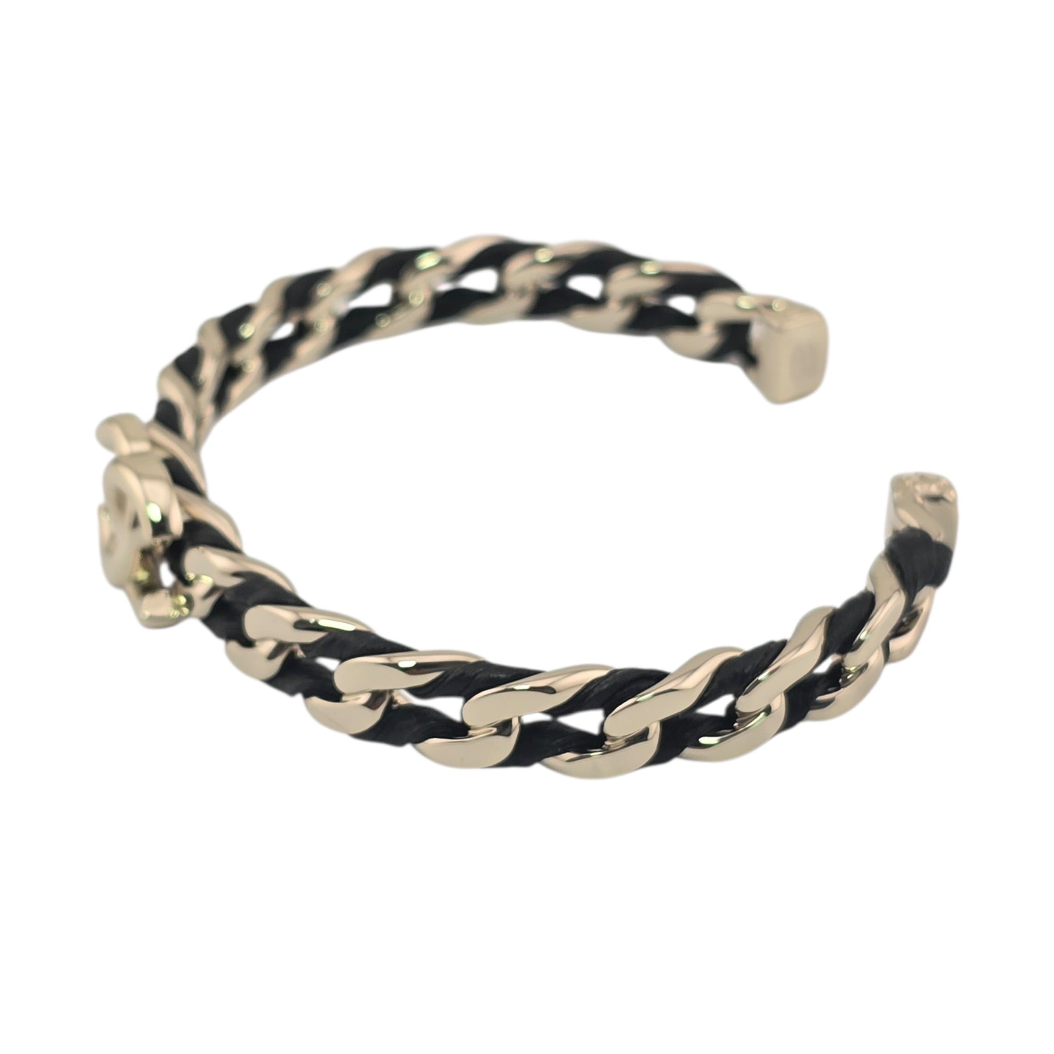 Chanel CC Gold Black Leather Cuff Bracelet 2026 CHANEL