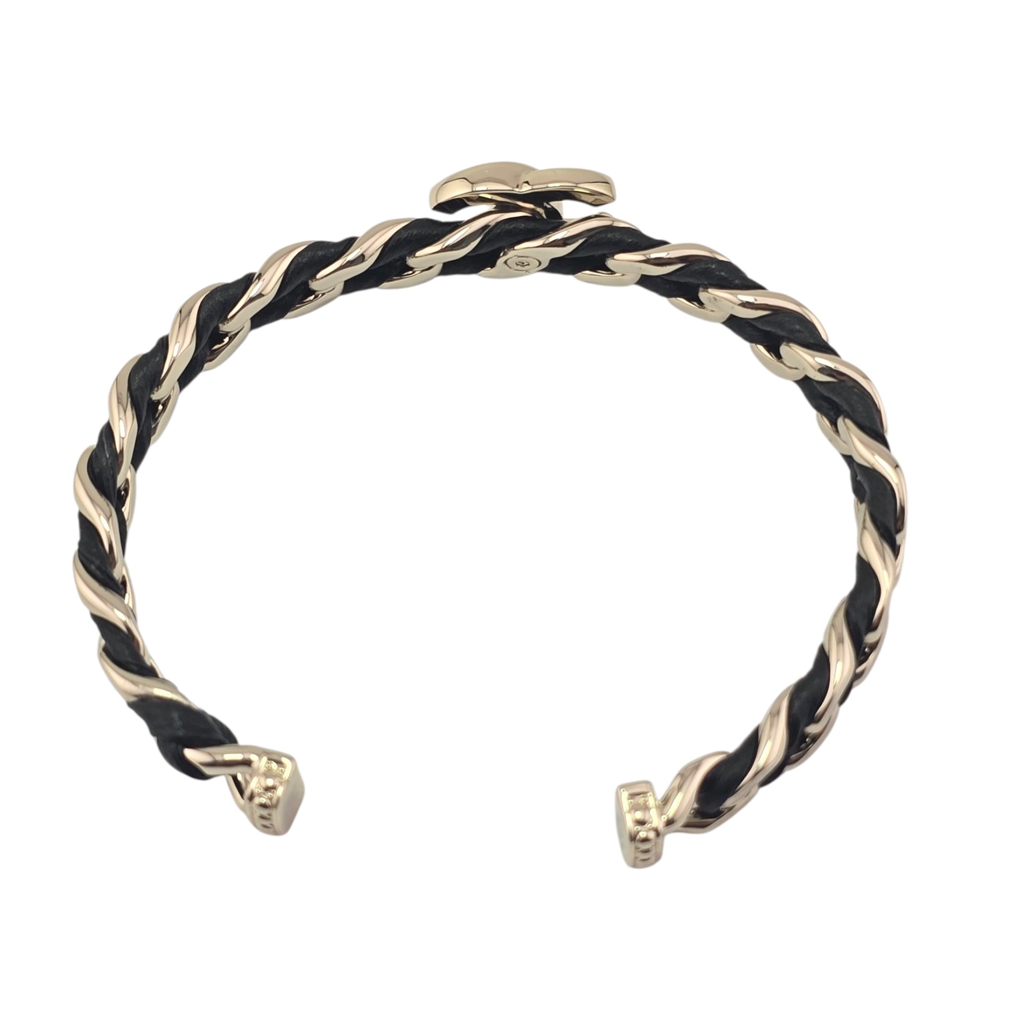 Chanel CC Gold Black Leather Cuff Bracelet 2026 CHANEL
