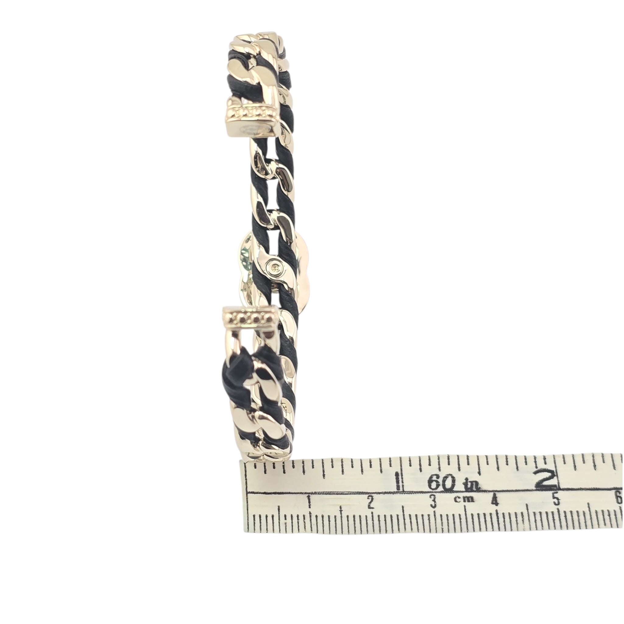 Chanel CC Gold Black Leather Cuff Bracelet 2026 CHANEL