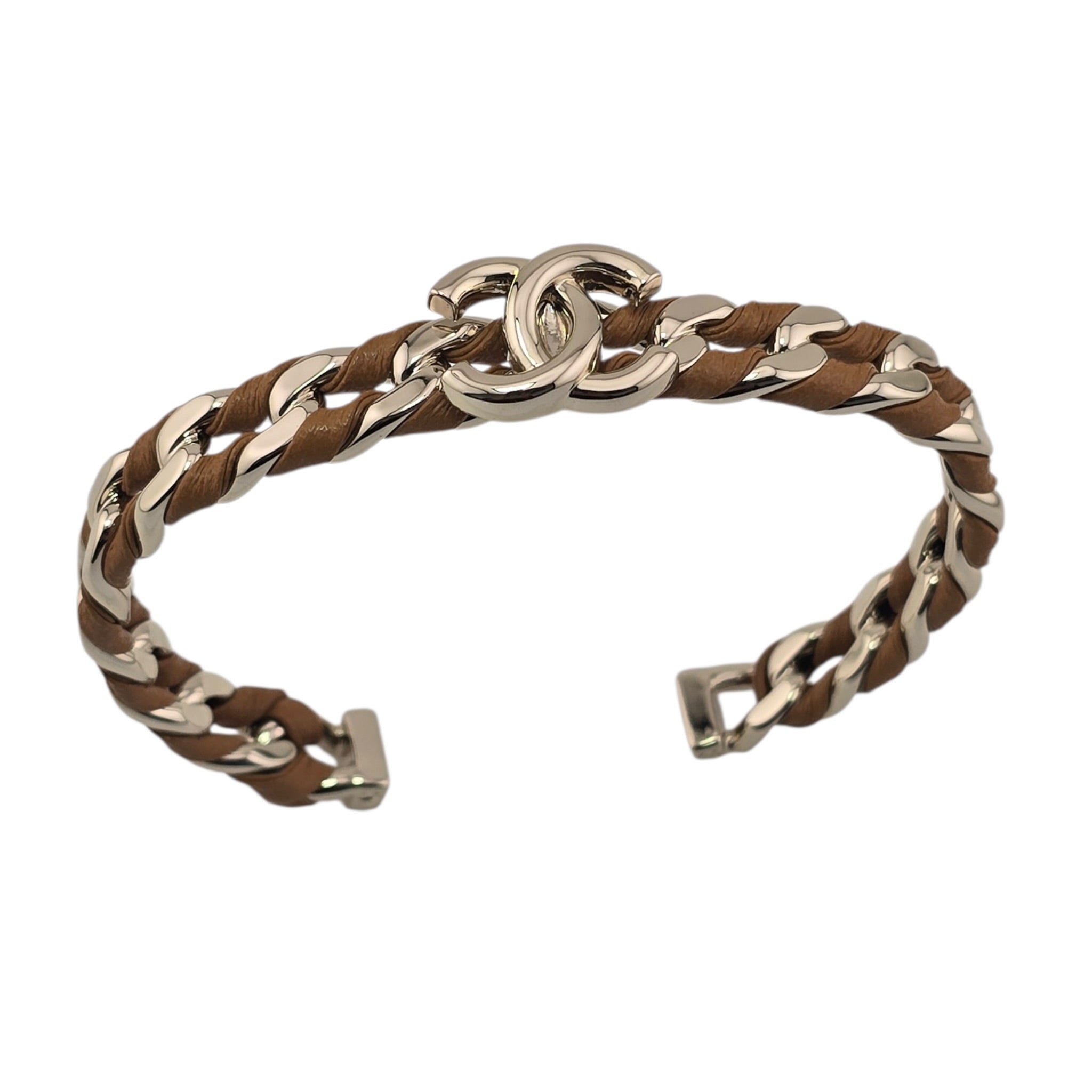 Chanel CC Gold Brown Leather Cuff Bracelet 2026 CHANEL