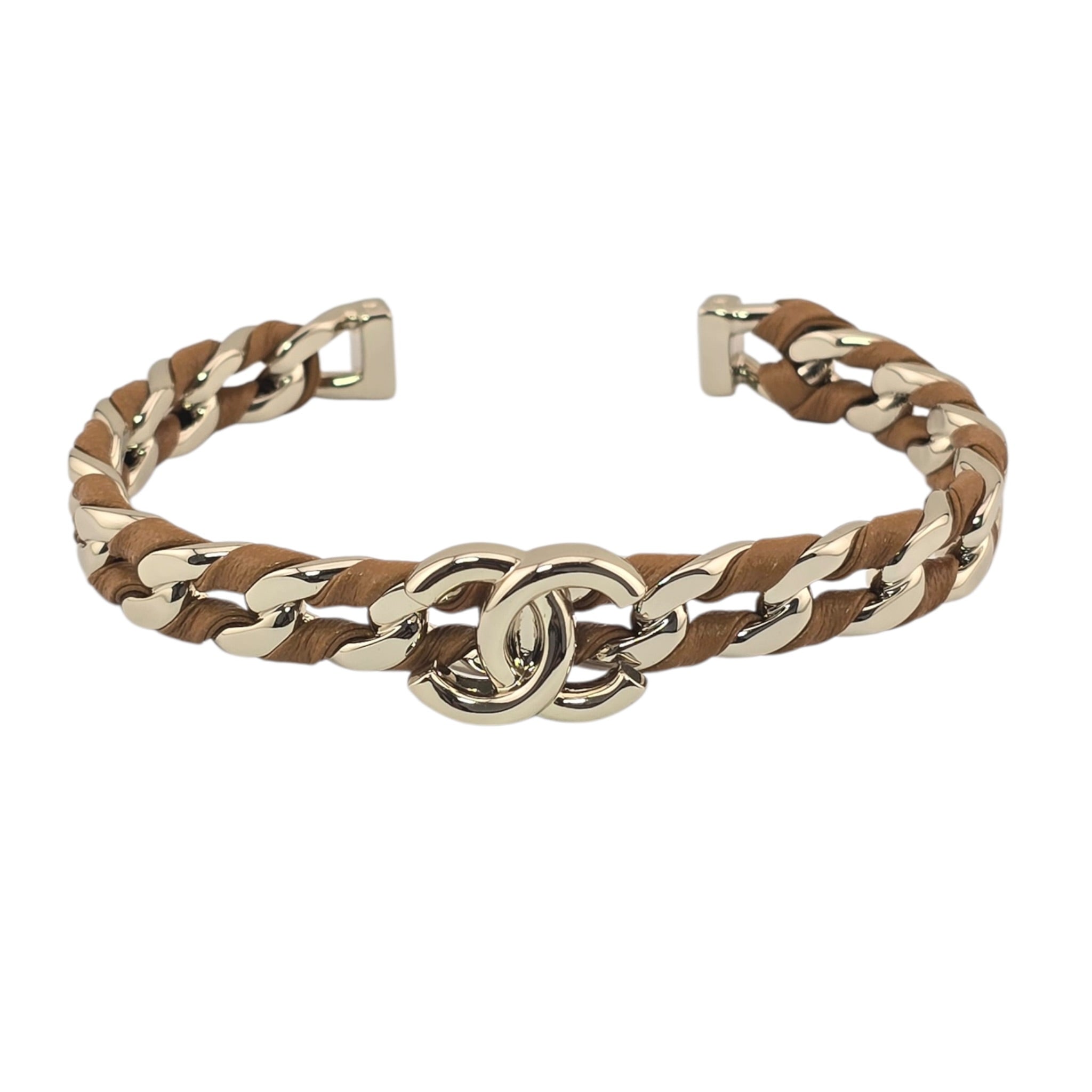 Chanel CC Gold Brown Leather Cuff Bracelet 2026 CHANEL