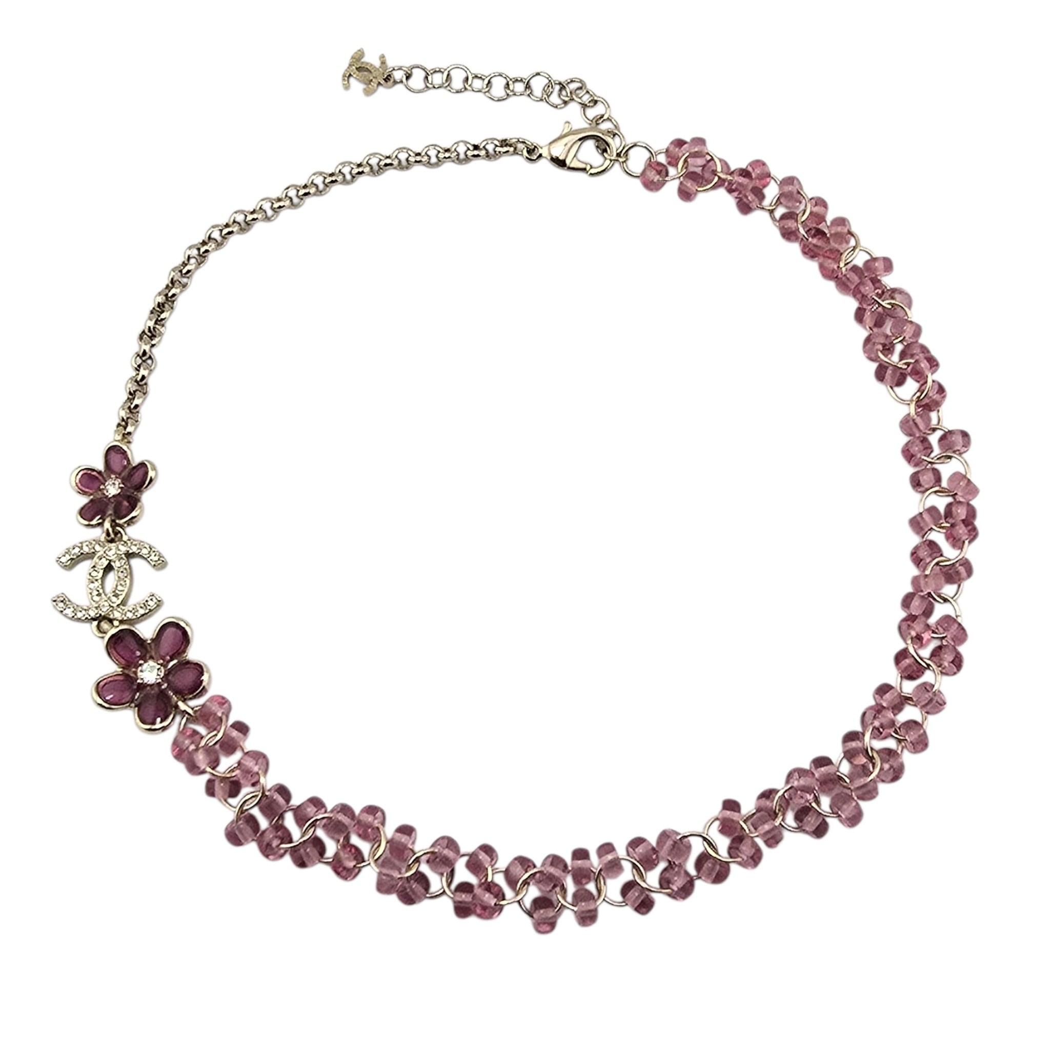 Chanel CC Pink Crystal Stud Flower Necklace 2026 CHANEL