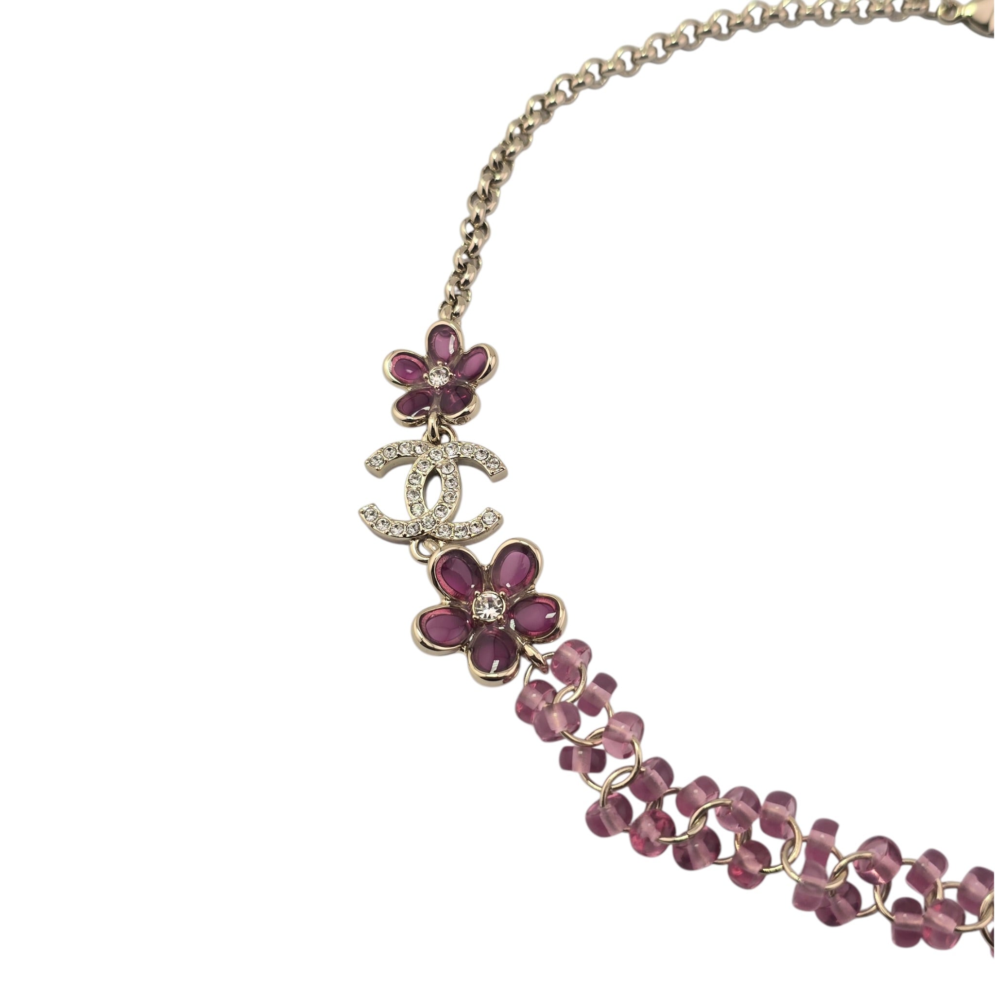 Chanel CC Pink Crystal Stud Flower Necklace 2026 CHANEL