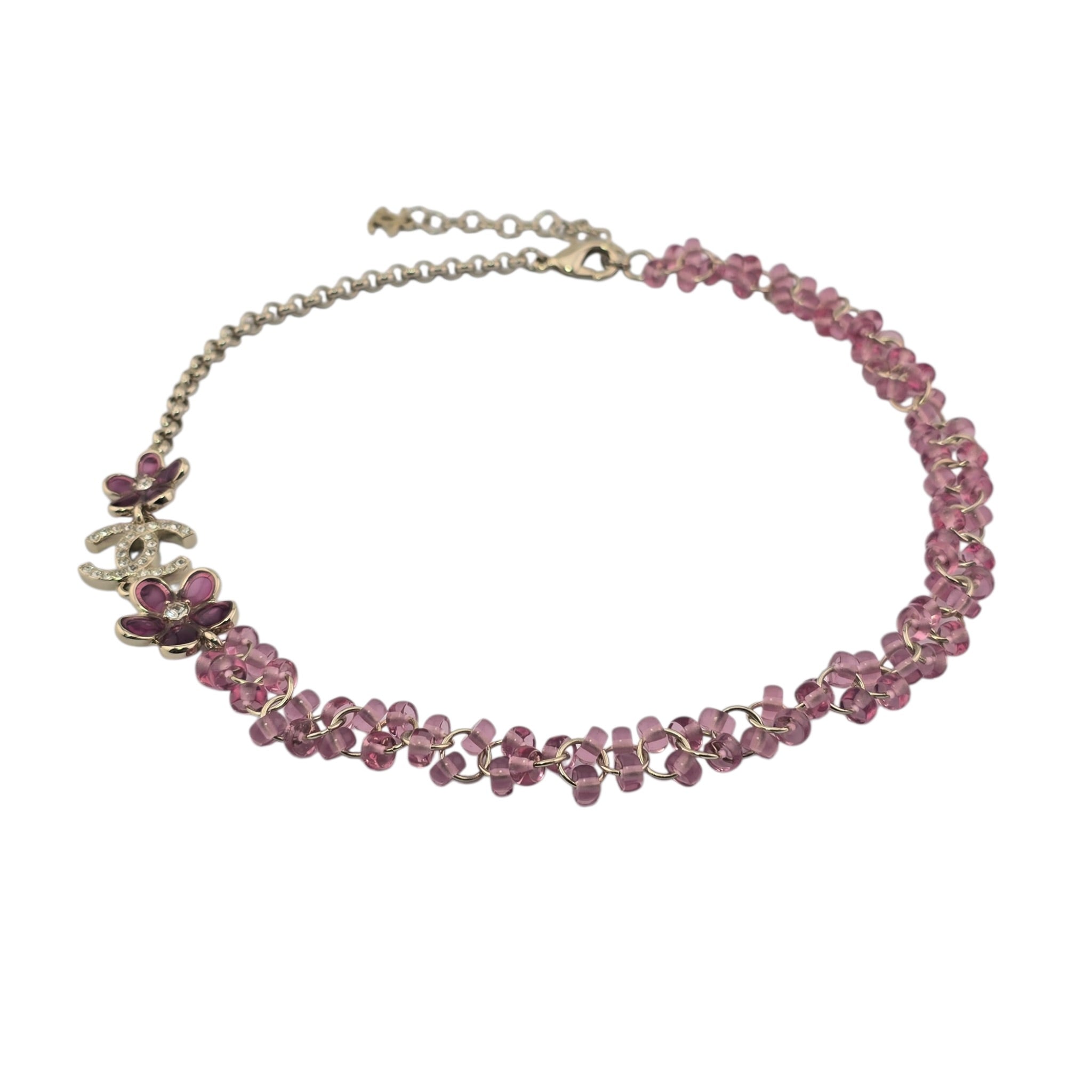 Chanel CC Pink Crystal Stud Flower Necklace 2026 CHANEL