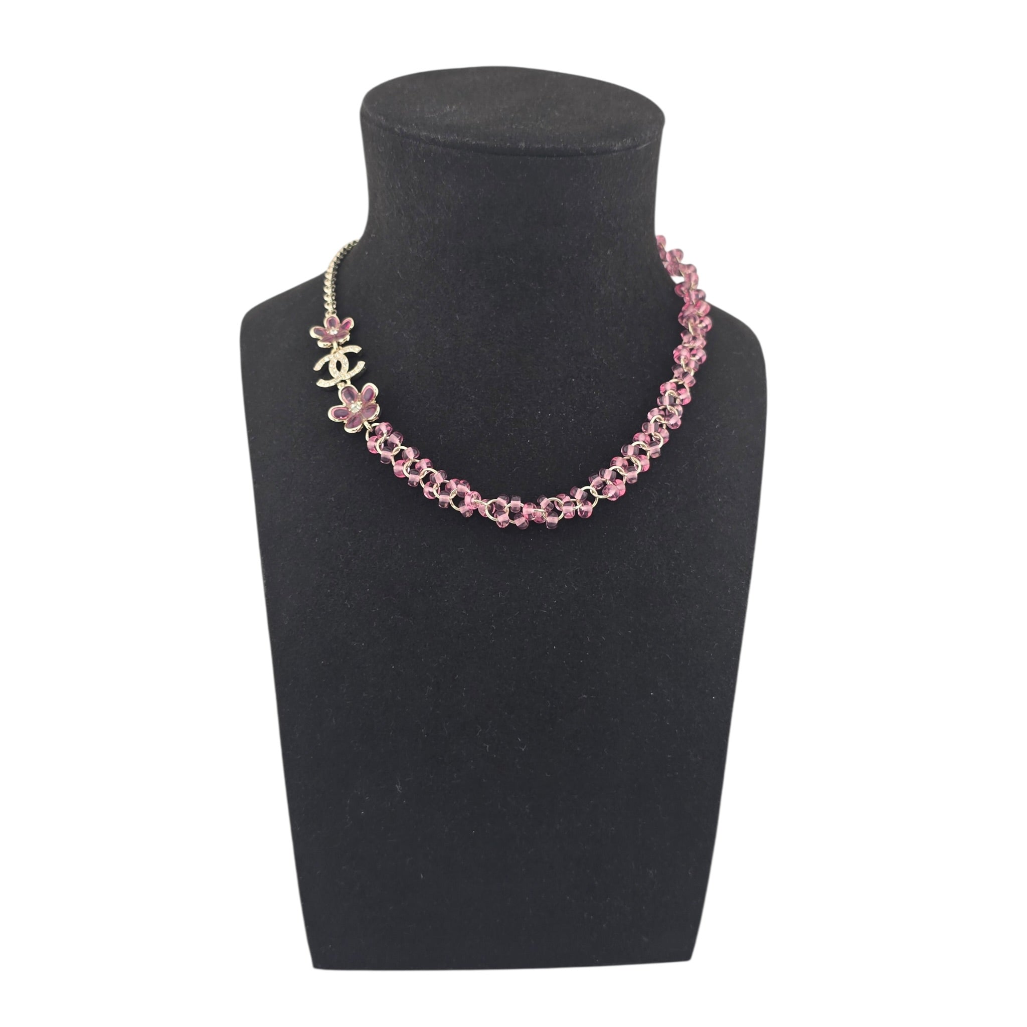 Chanel CC Pink Crystal Stud Flower Necklace 2026 CHANEL