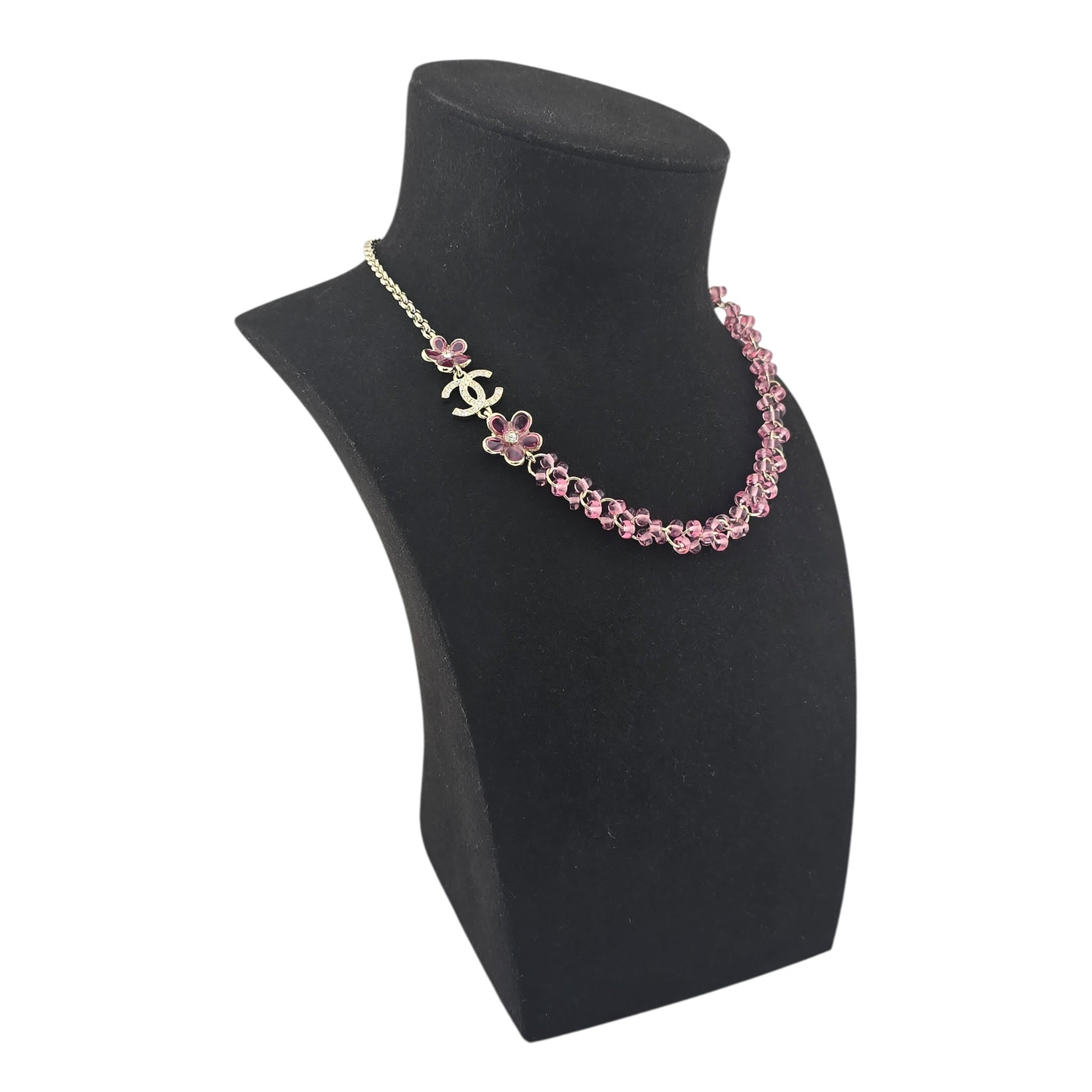 Chanel CC Pink Crystal Stud Flower Necklace 2026 CHANEL