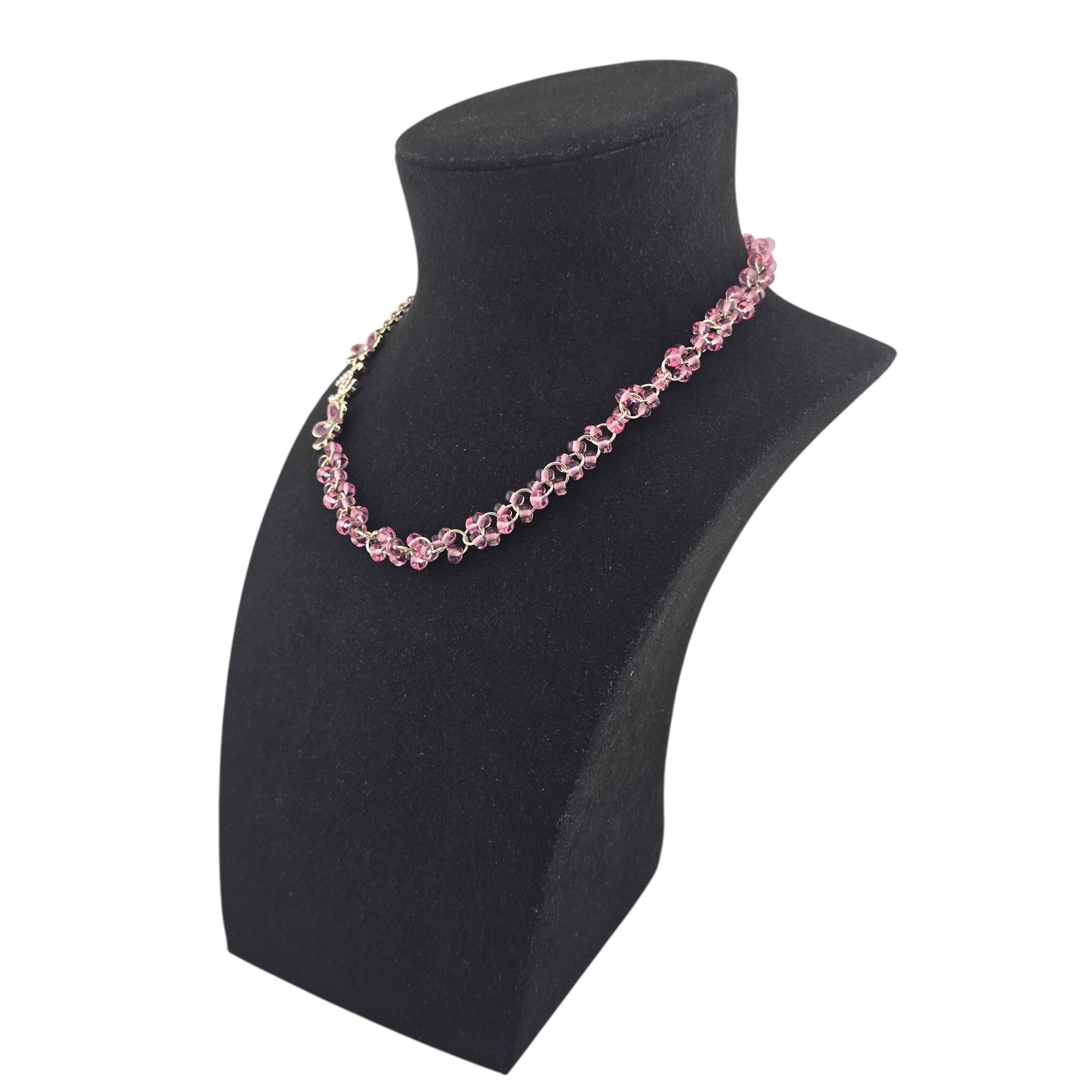 Chanel CC Pink Crystal Stud Flower Necklace 2026 CHANEL
