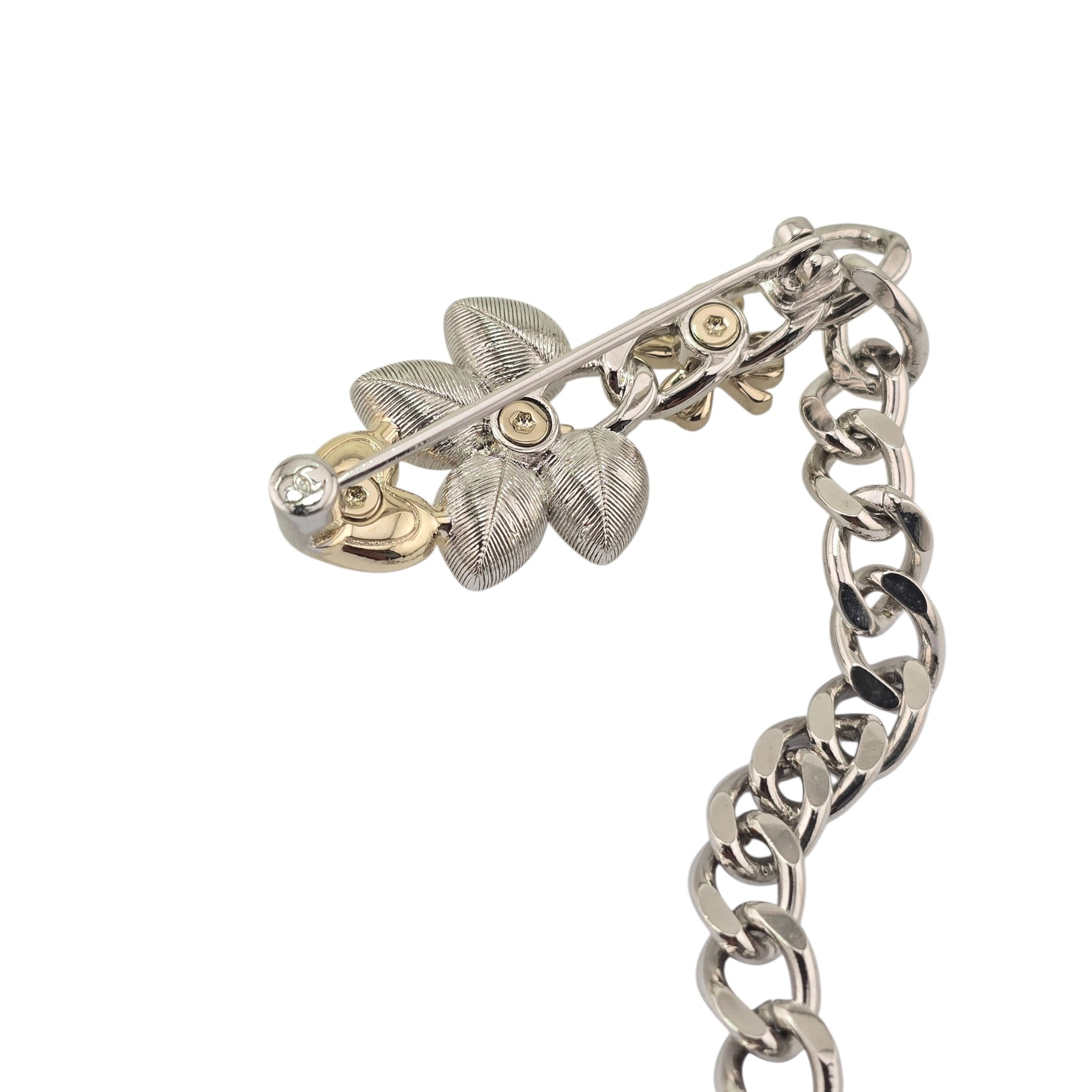 Chanel CC Gold Crystal Leaf Pin Brooch 2024 CHANEL