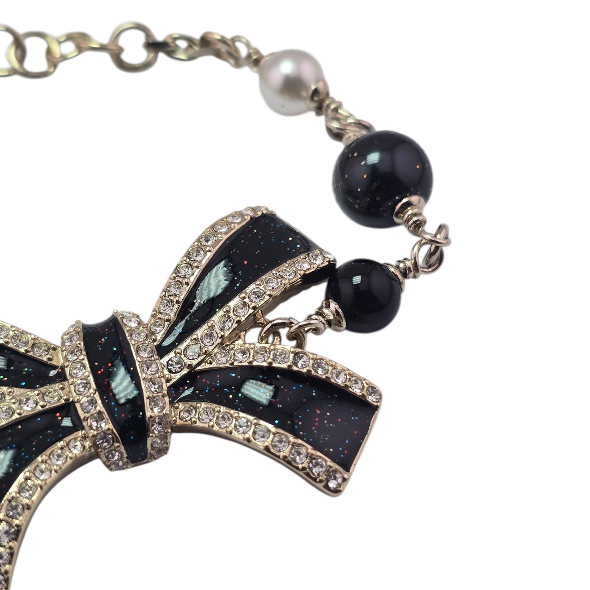 Chanel CC Gold Crystal Enamel Bow Pearl Bracelet 2025 CHANEL