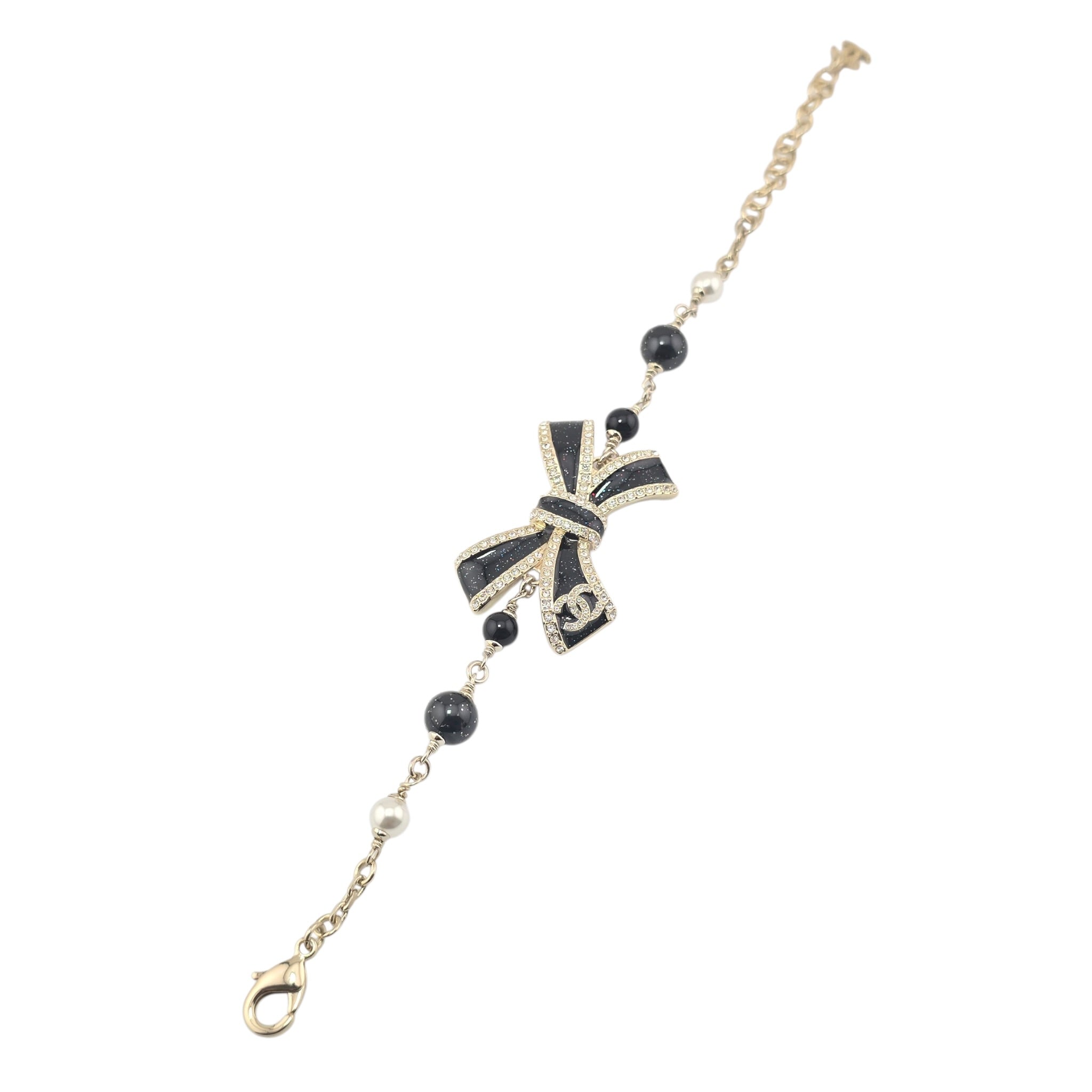 Chanel CC Gold Crystal Enamel Bow Pearl Bracelet 2025 CHANEL