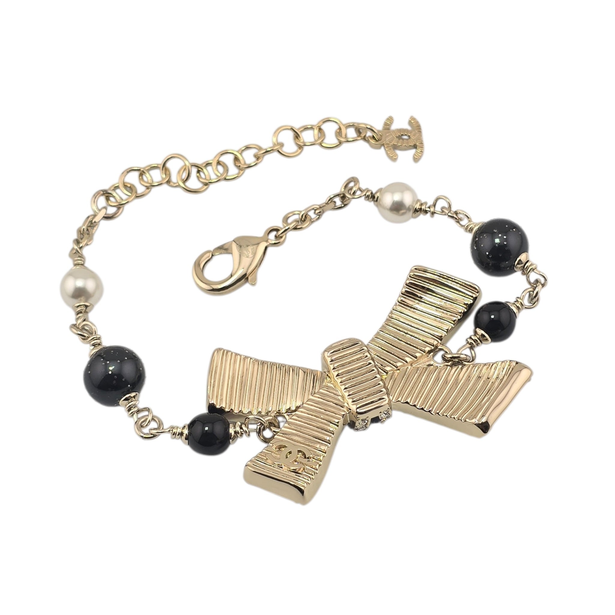 Chanel CC Gold Crystal Enamel Bow Pearl Bracelet 2025 CHANEL