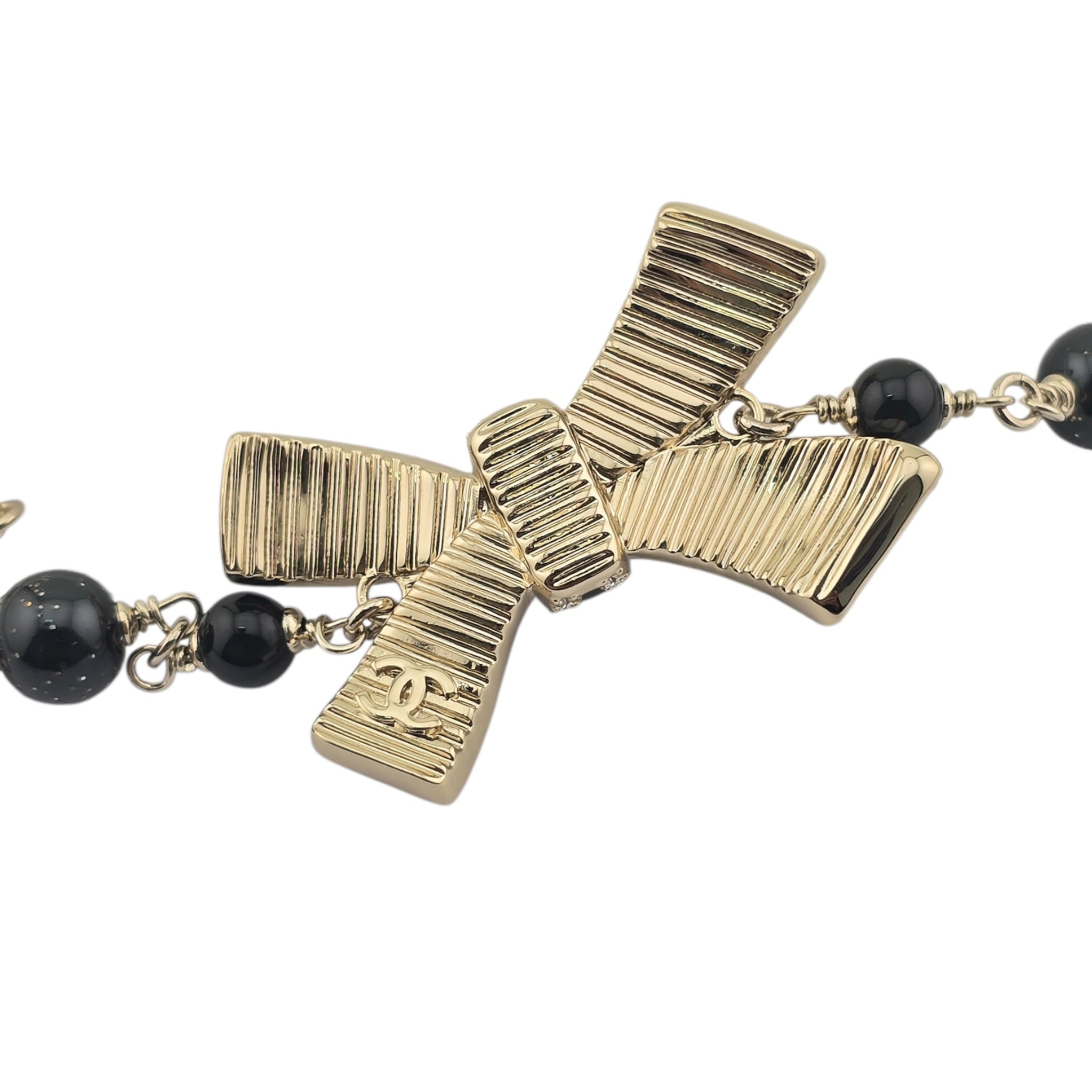 Chanel CC Gold Crystal Enamel Bow Pearl Bracelet 2025 CHANEL