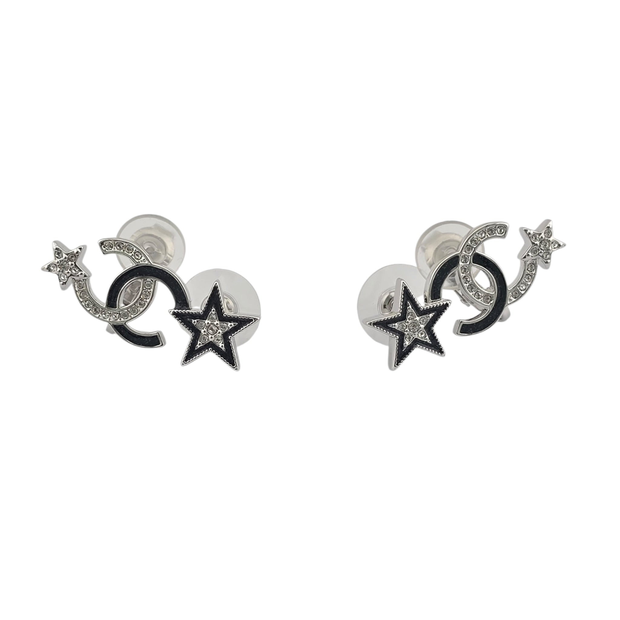 Chanel CC Black Crystal Star Ear Climber Earrings 2023 CHANEL