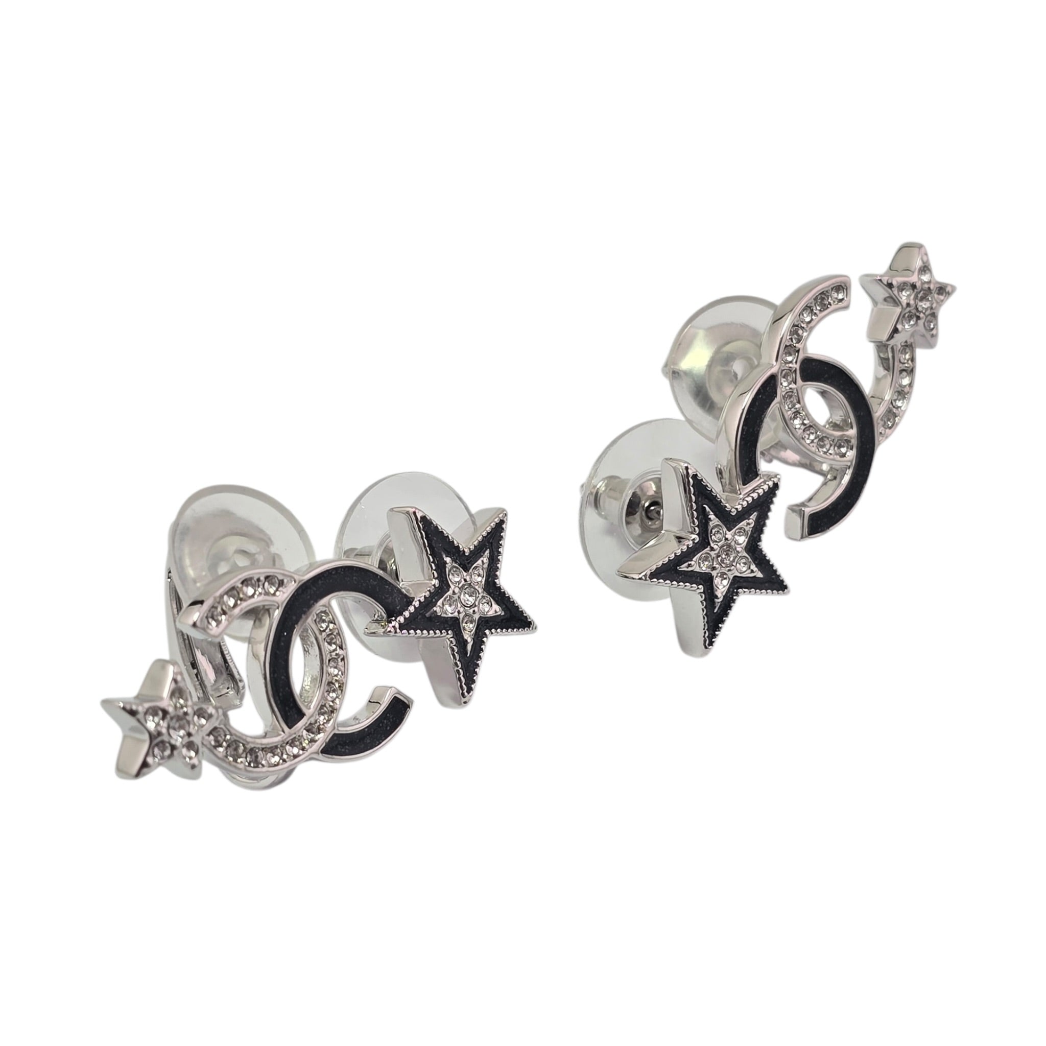 Chanel CC Black Crystal Star Ear Climber Earrings 2023 CHANEL