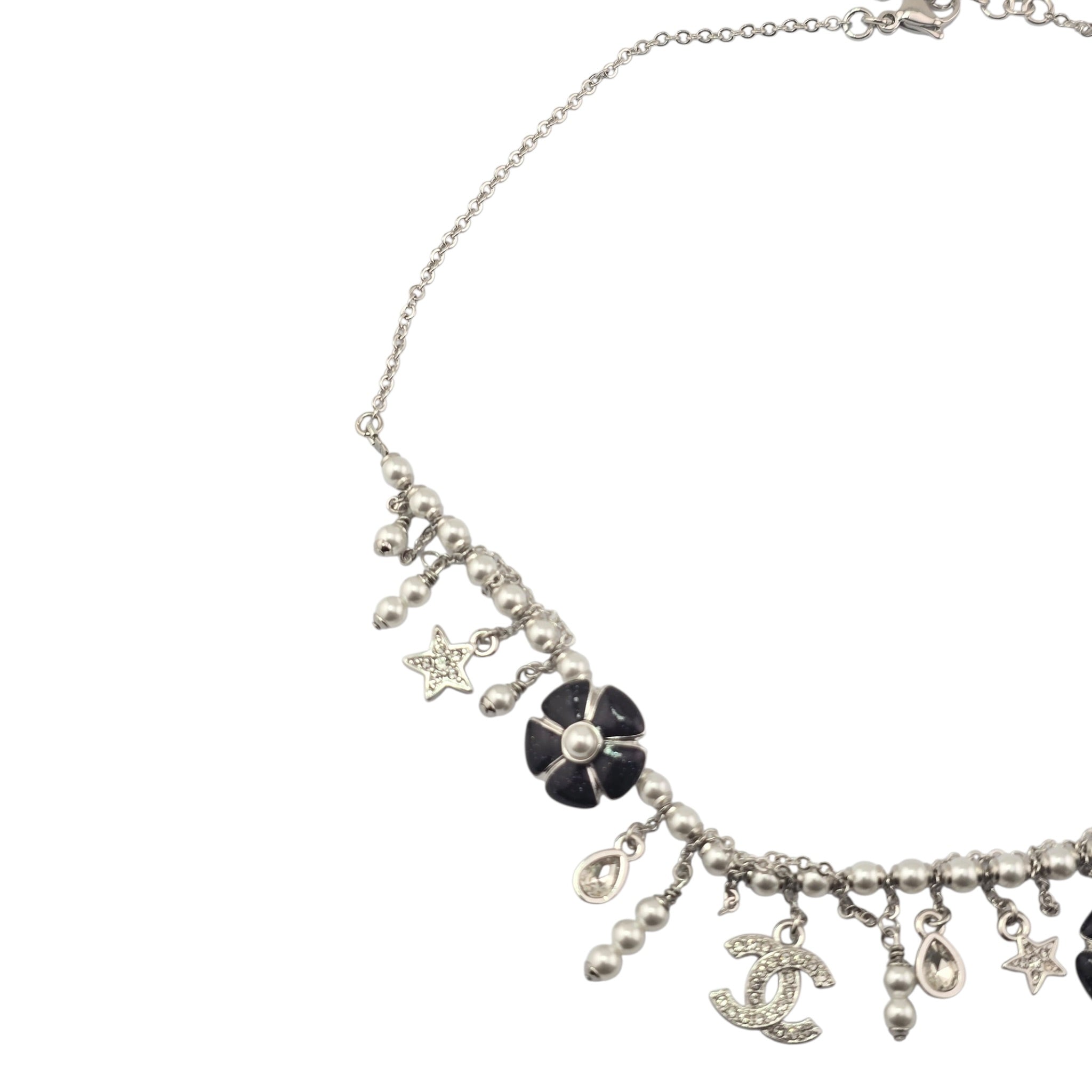 Chanel CC Camellia Black Silver Necklace 2026 CHANEL